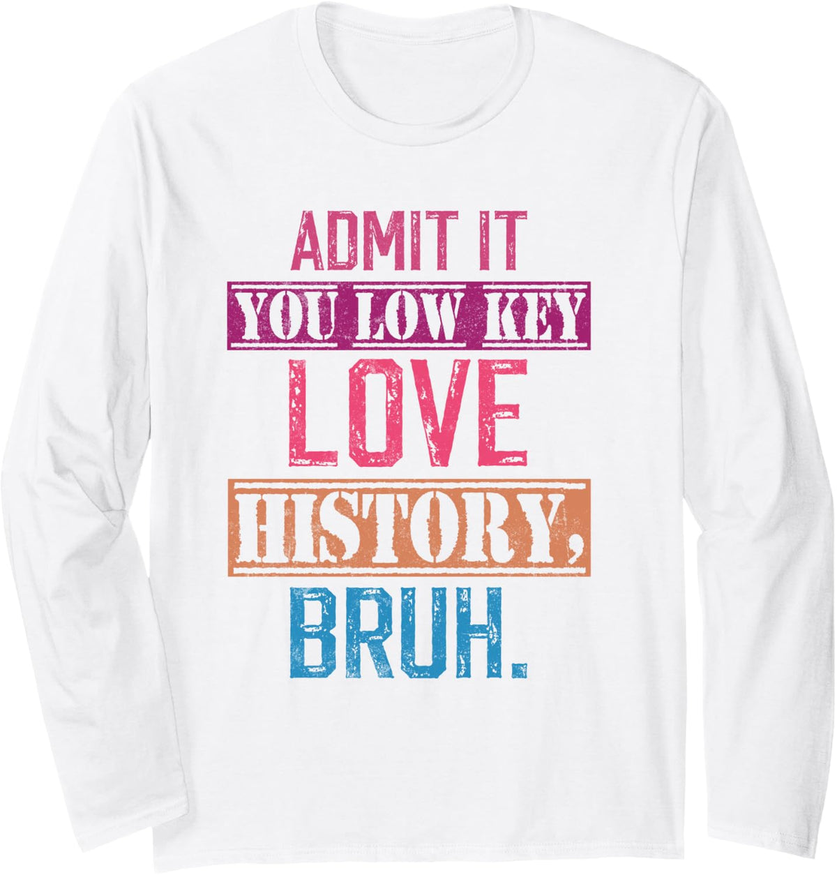 Admit it You Low Key Love History Bruh Funny History Teacher Long Sleeve T-Shirt - Adult Unisex White