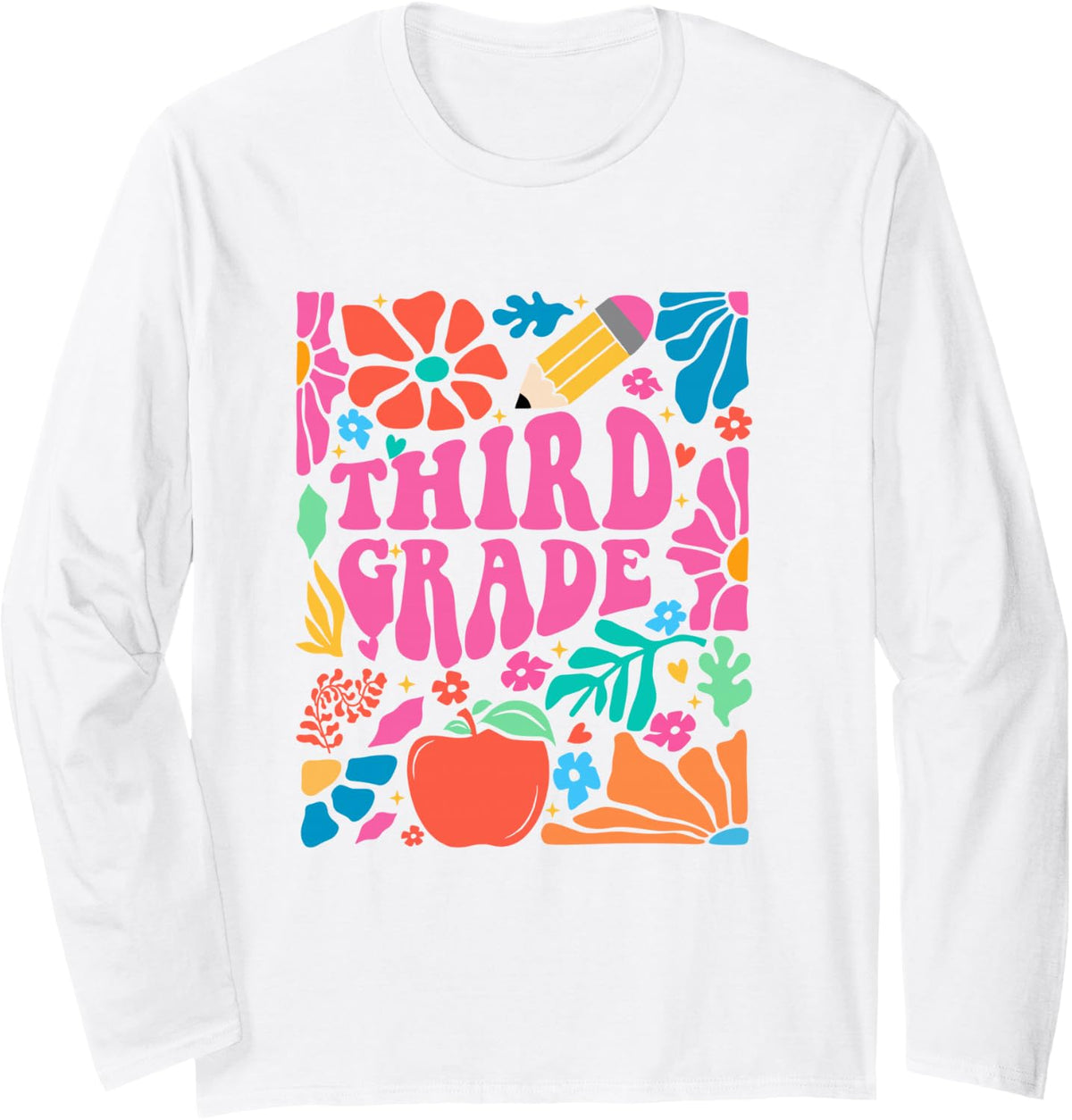 Retro Boho Floral Third Grade Teacher First Day of School Long Sleeve T-Shirt - Adult Unisex White