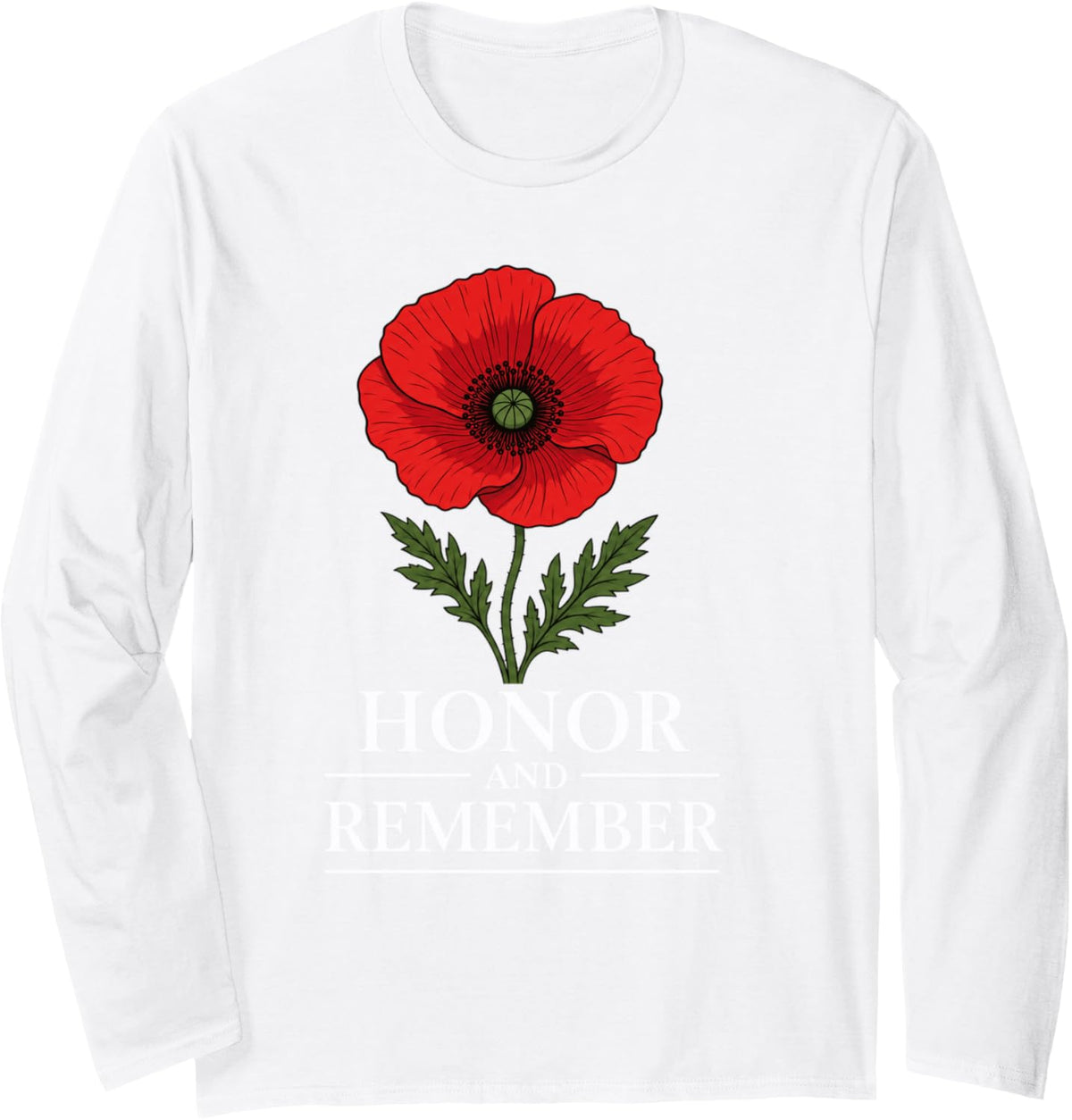 Honor Remember Memorial Day Vintage Poppy Flower Long Sleeve T-Shirt - Adult Unisex White