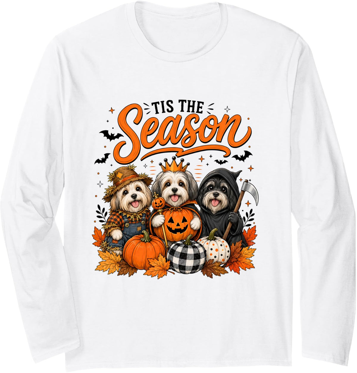 Tis The Season Halloween Shetland Sheepdog Pumpkin Costume Long Sleeve T-Shirt - Adult Unisex White
