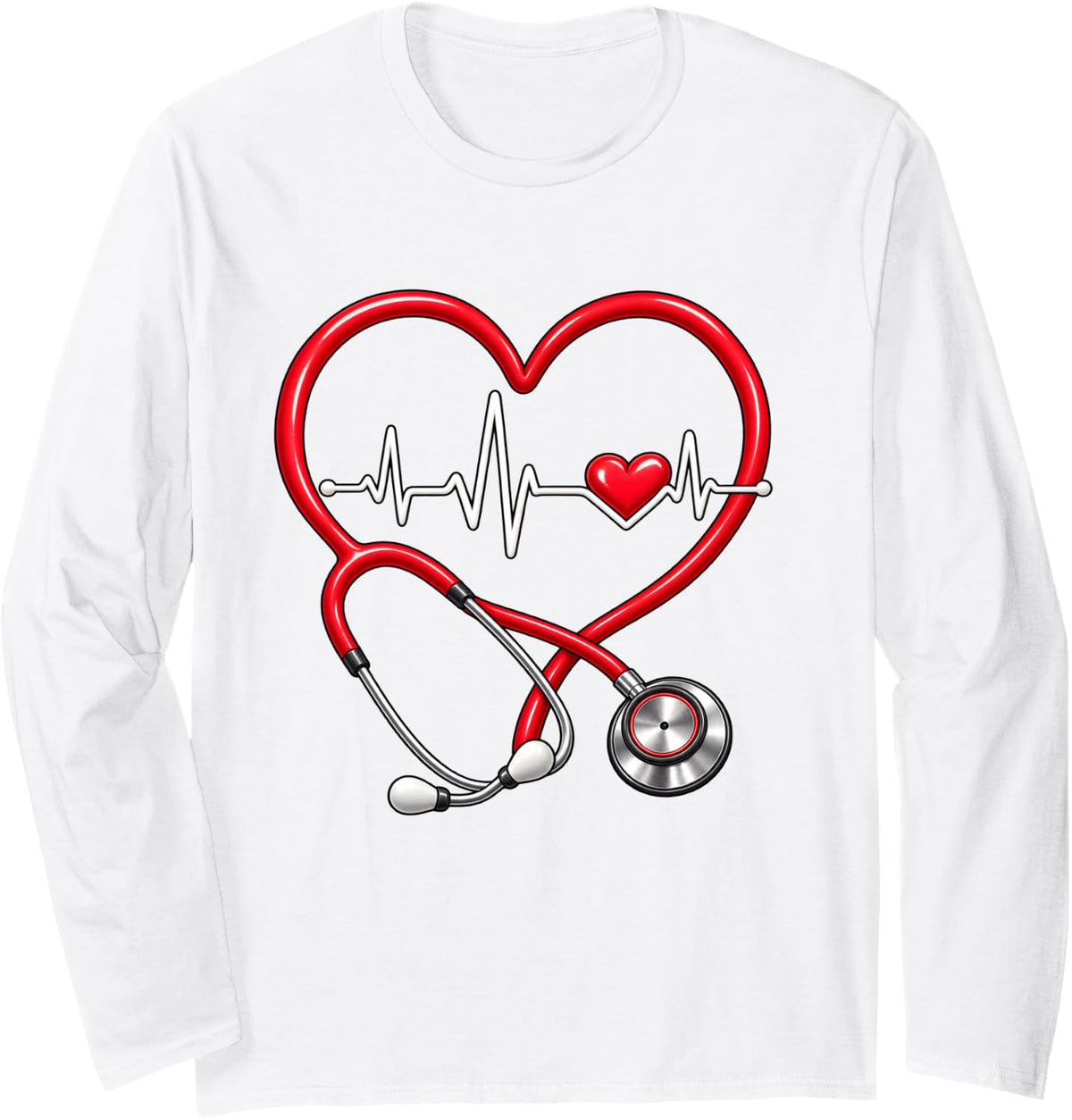 Nurse Heart Stethoscope Medical Love Long Sleeve T-Shirt - Adult Unisex White