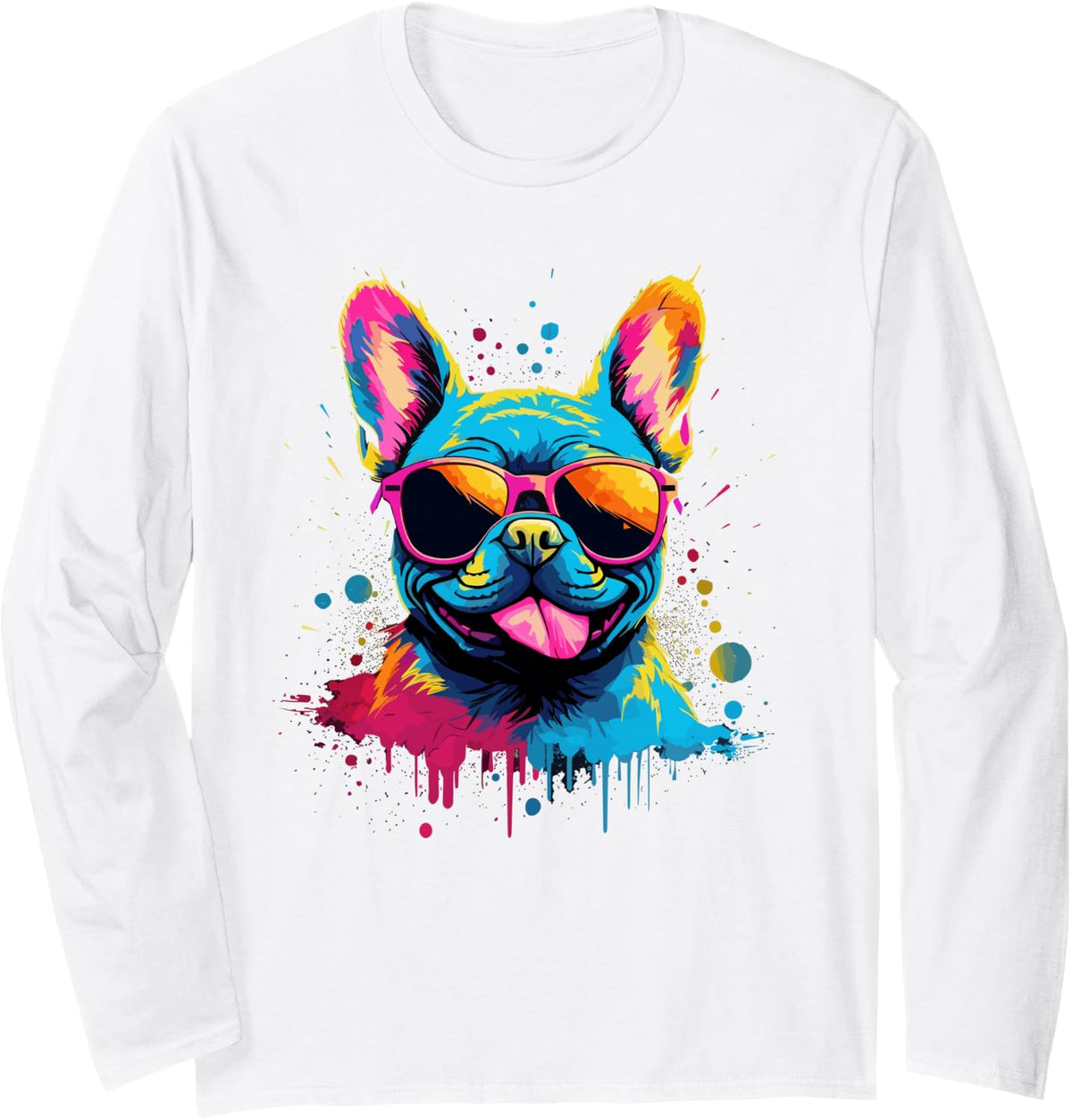 Watercolour French Bulldog Long Sleeve T-Shirt - Adult Unisex White
