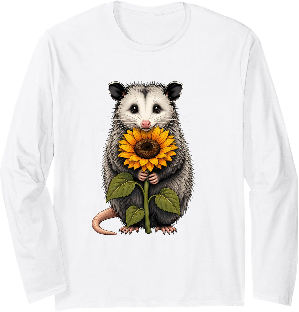 Opossum Sunflower Long Sleeve T-Shirt - Adult Unisex White