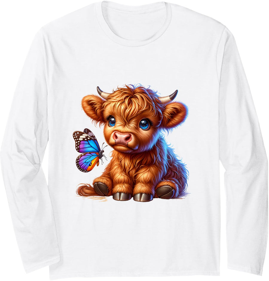 Cow, Scottish Highland Cow, Western Wear, Highland Cow Long Sleeve T-Shirt - Adult Unisex White