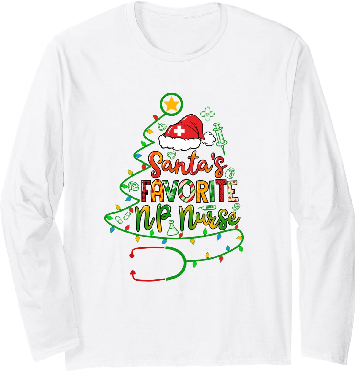 Santa's Favorite NP Nurse Nurse Practitioner Christmas Long Sleeve T-Shirt - Adult Unisex White