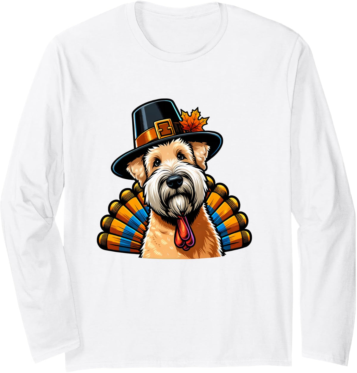 Humor Thanksgiving Turkey Soft-Coated Wheaten Terrier Dog Long Sleeve T-Shirt - Adult Unisex White