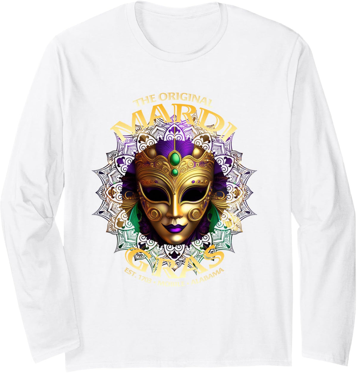 The Original Mobile Alabama Mardi Gras Long Sleeve T-Shirt - Adult Unisex White