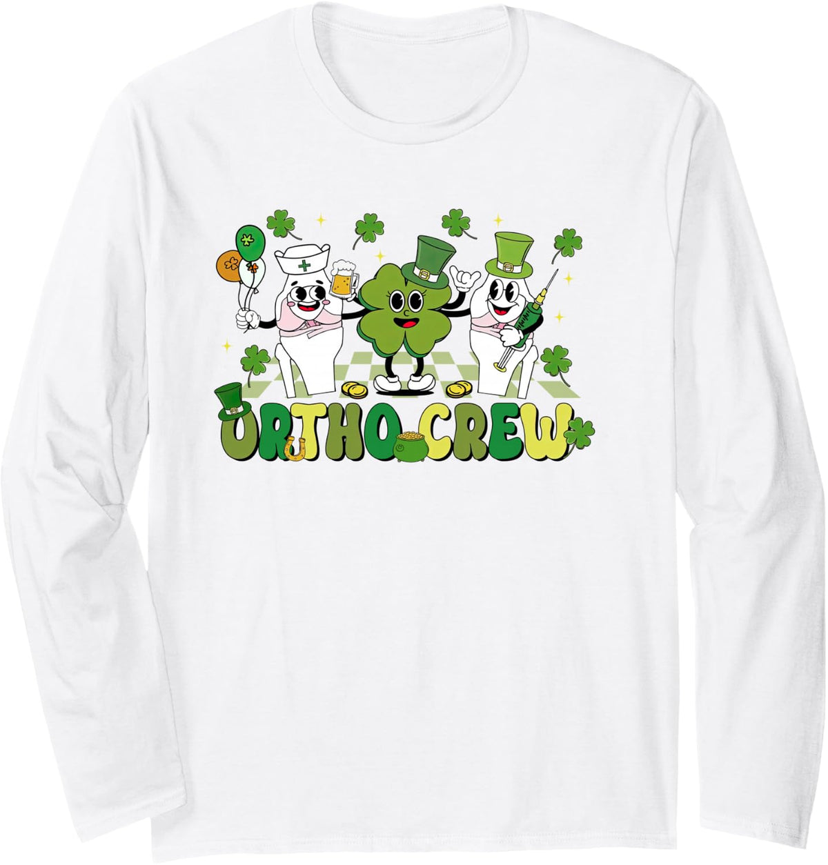 Ortho Crew St Patrick's Day Orthopedic Surgeon Ortho Nurse Long Sleeve T-Shirt - Adult Unisex White
