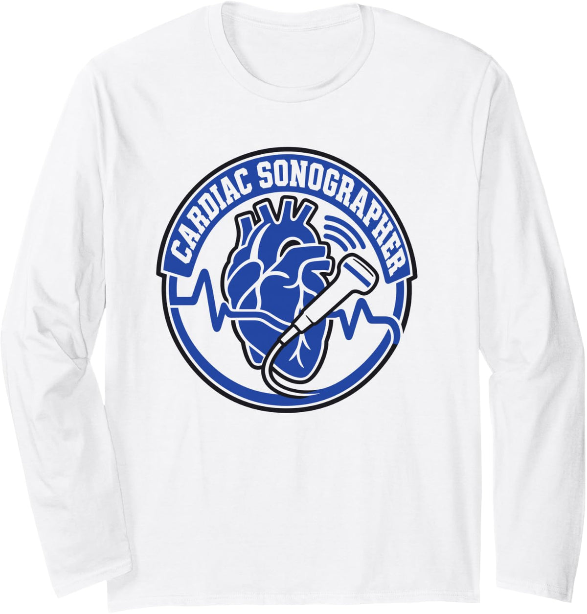 Cardiac Sonographer Echo Tech Ultrasound Heart ECG Long Sleeve T-Shirt - Adult Unisex White