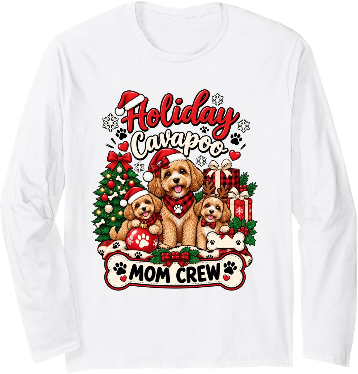 Holiday Cavapoo Mom Crew Christmas Dog Mom Cavapoo Lover Long Sleeve T-Shirt - Adult Unisex White