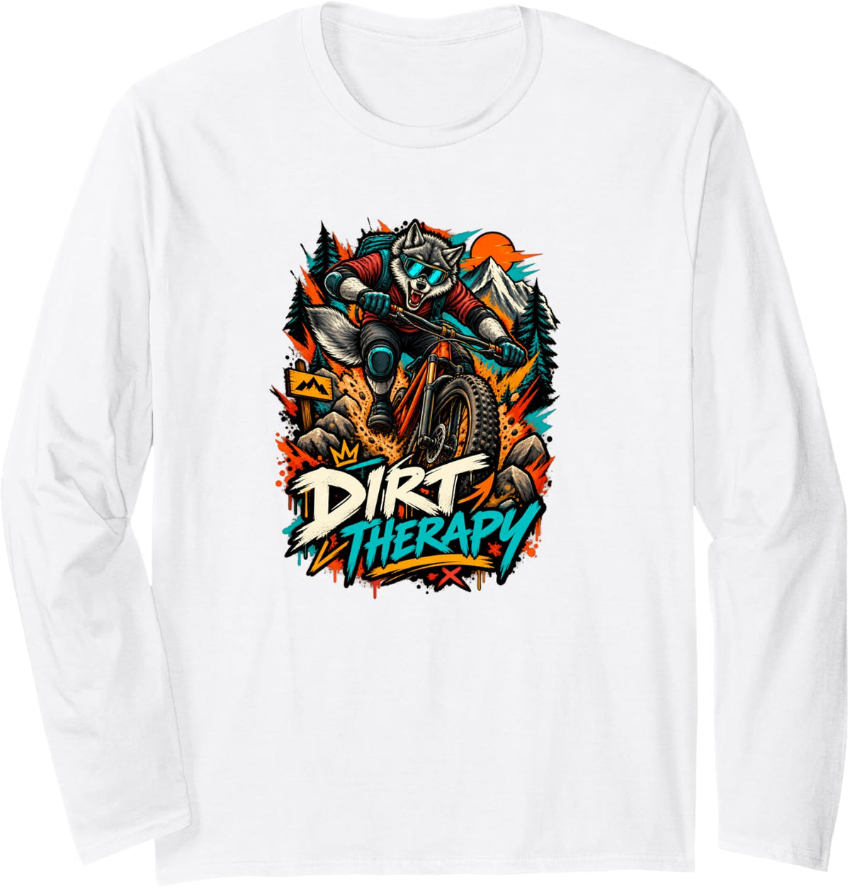 MTB Cycling Downhill-Therapy Mountain-Bike MTB Bicycle Long Sleeve T-Shirt - Adult Unisex White