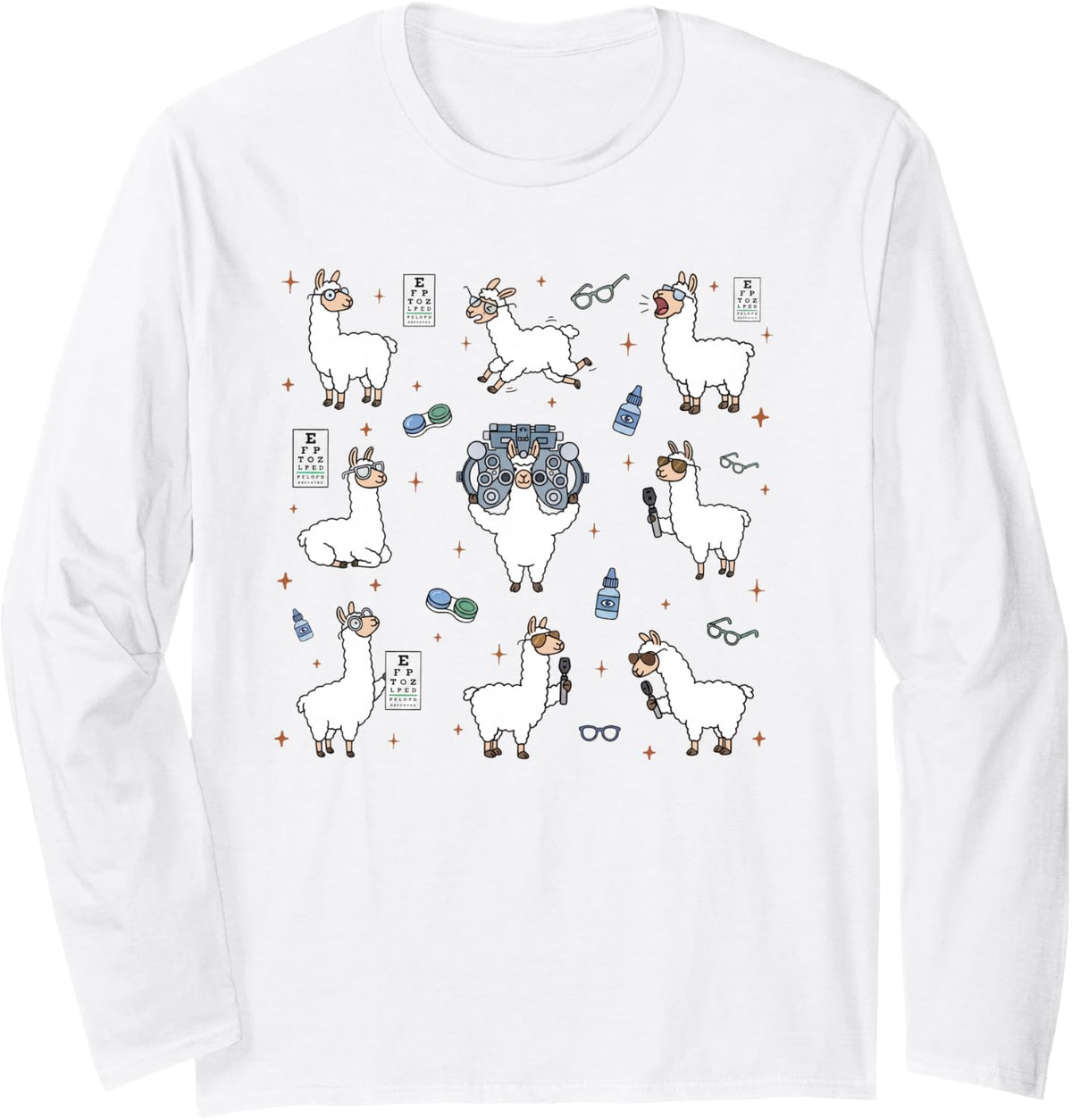 Cute Optometrist Llama Optometry Tech Sight Squad Eye Doctor Long Sleeve T-Shirt - Adult Unisex White