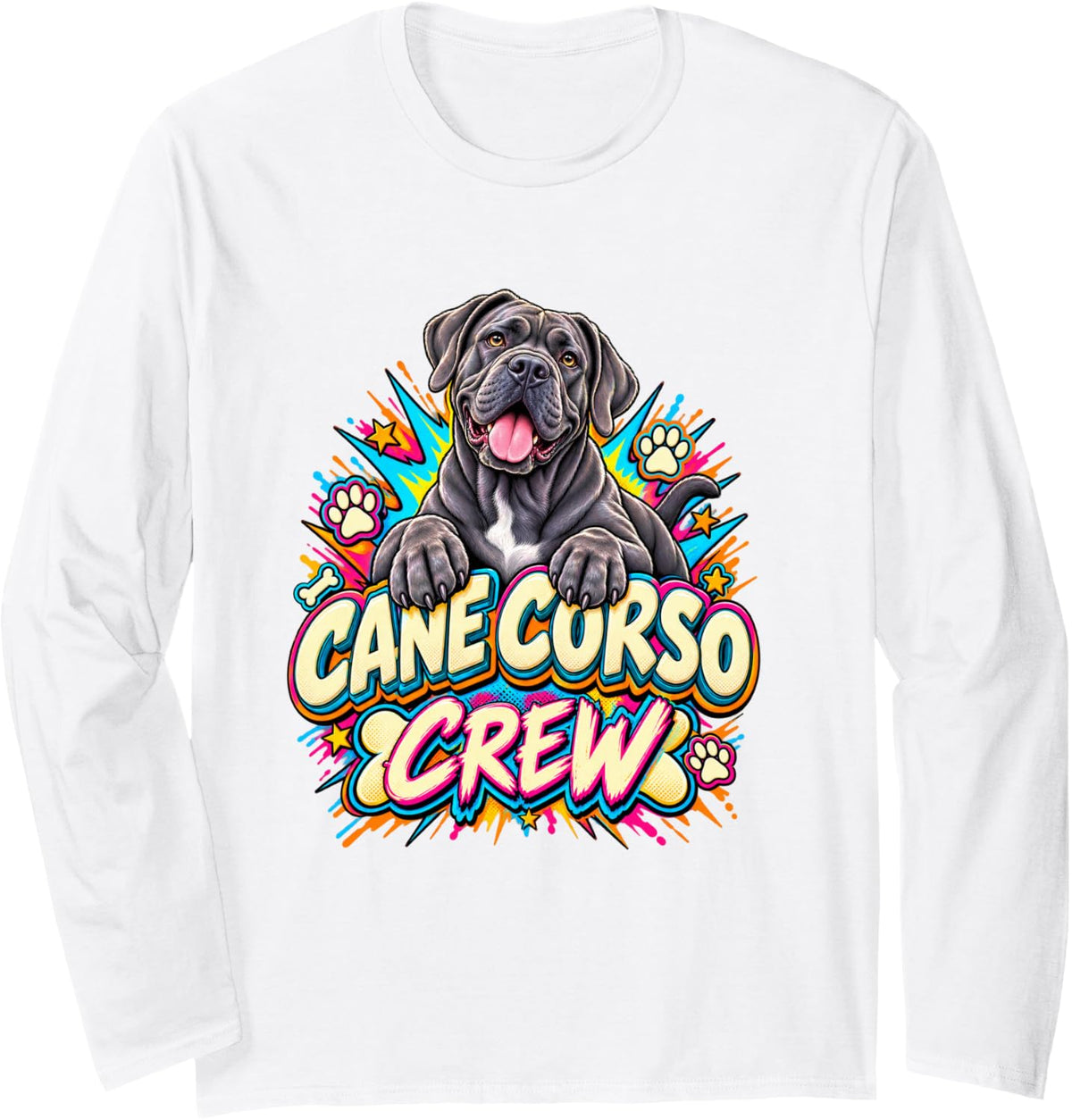 Cane Corso Crew Cartoon Comic Dog Lover Graphic Long Sleeve T-Shirt - Adult Unisex White