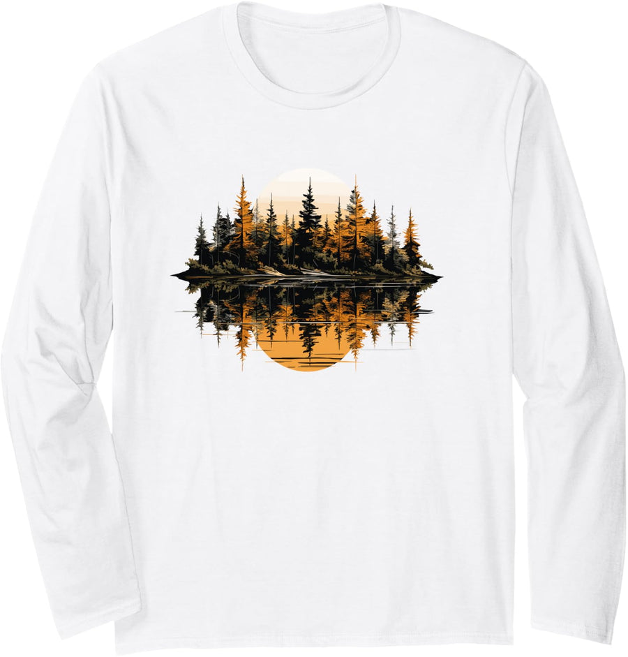 Nature Reflection Forest Trees Outdoor Wildlife Long Sleeve T-Shirt - Adult Unisex White