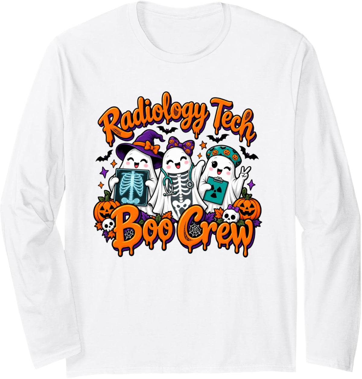Radiology Tech Boo Crew Halloween Ghost Matching Costume Long Sleeve T-Shirt - Adult Unisex White