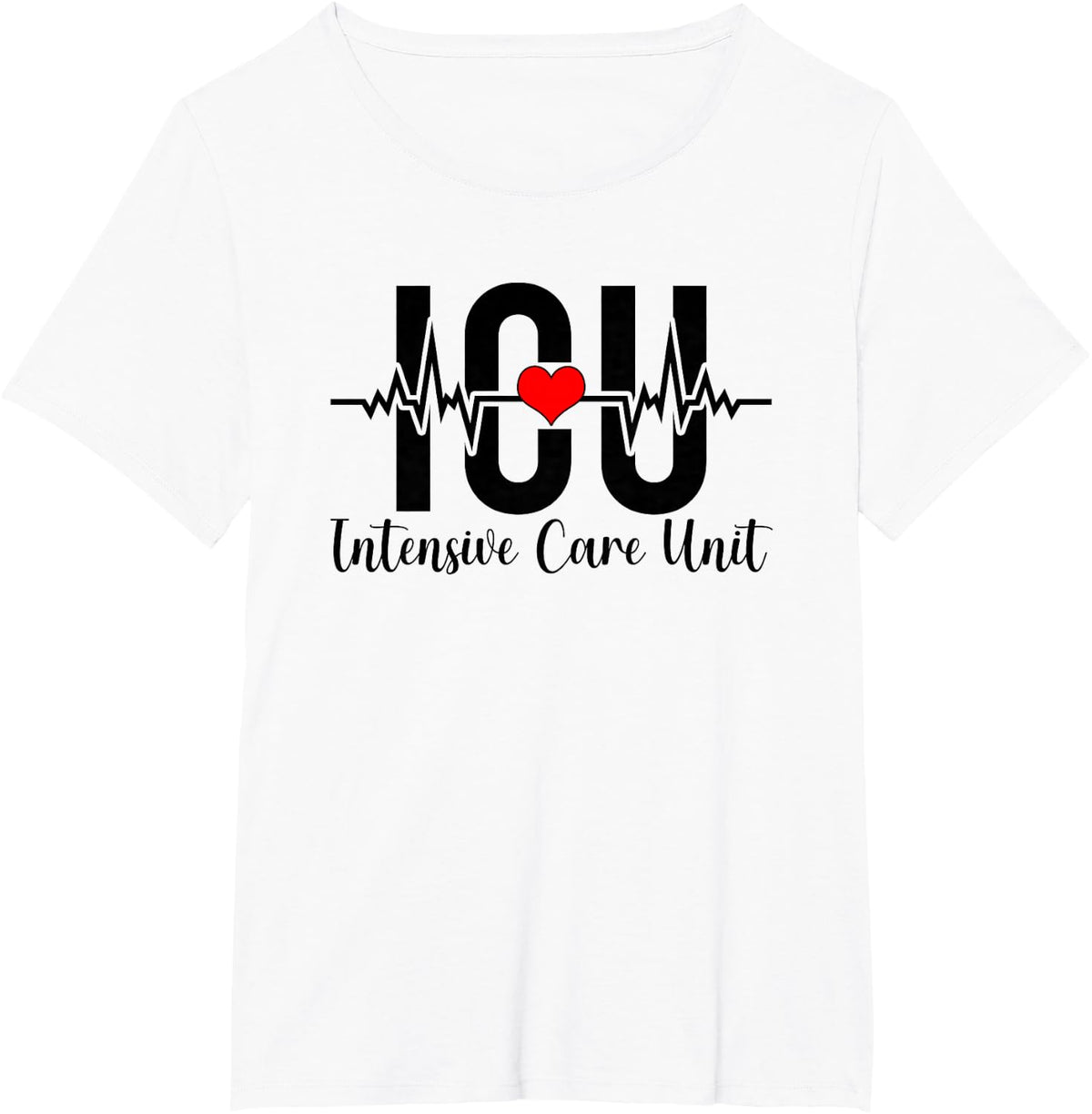 ICU Nurse Shirt with Heartbeat Design - Intensive Care Unit Nurse Tees and T-Shirts - White