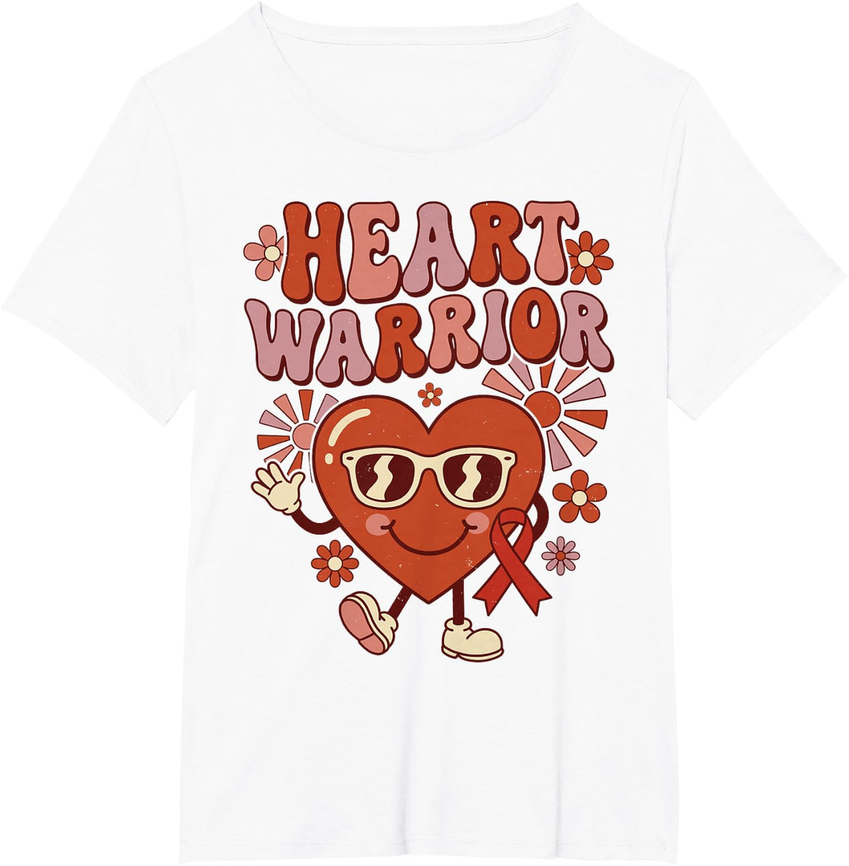Retro Groovy Heart Warrior Cardiovascular Disease Awareness T-Shirt - White