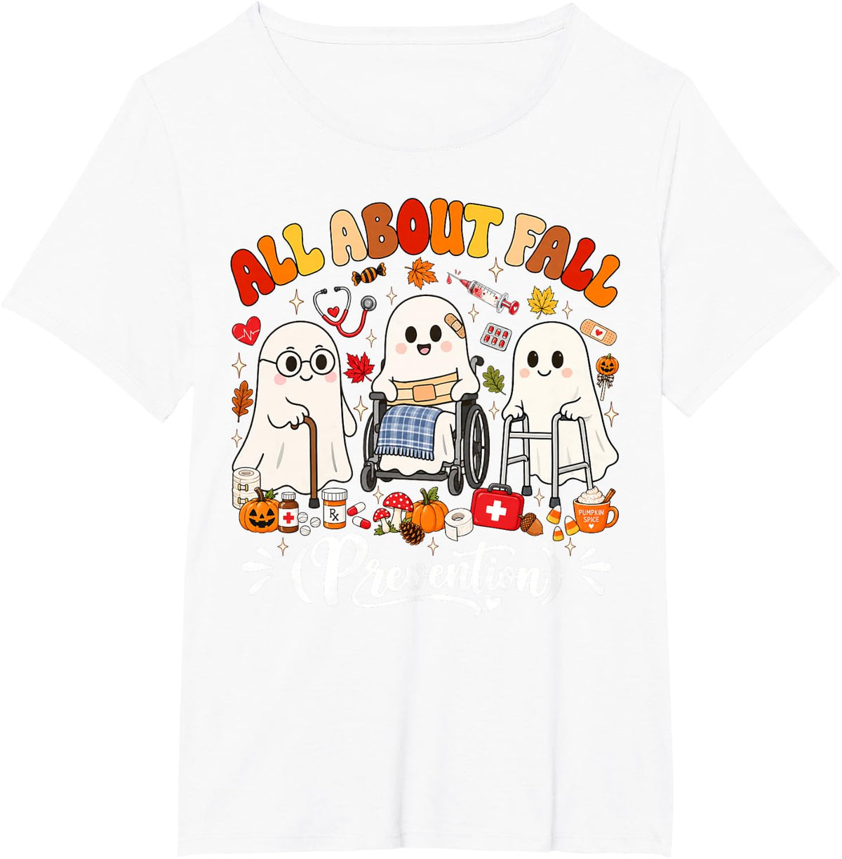 All About Fall Prevention Funny Ghost Fall Halloween Season T-Shirt - White