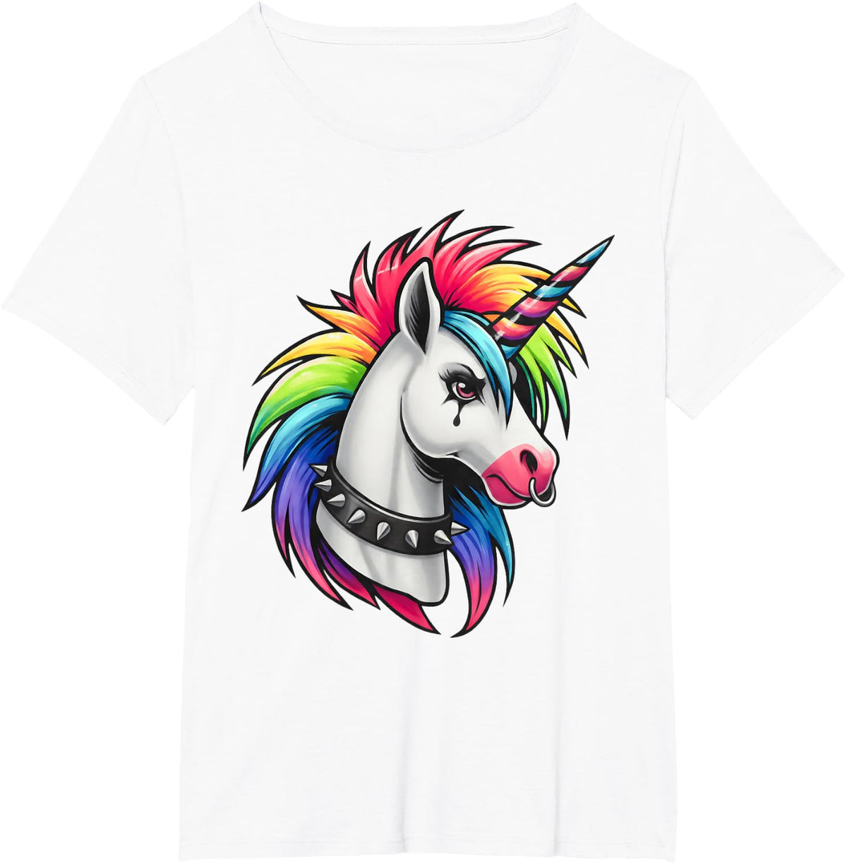 Punk Rock Rainbow Unicorn Emo Goth Alternative, Animal T-Shirt - White