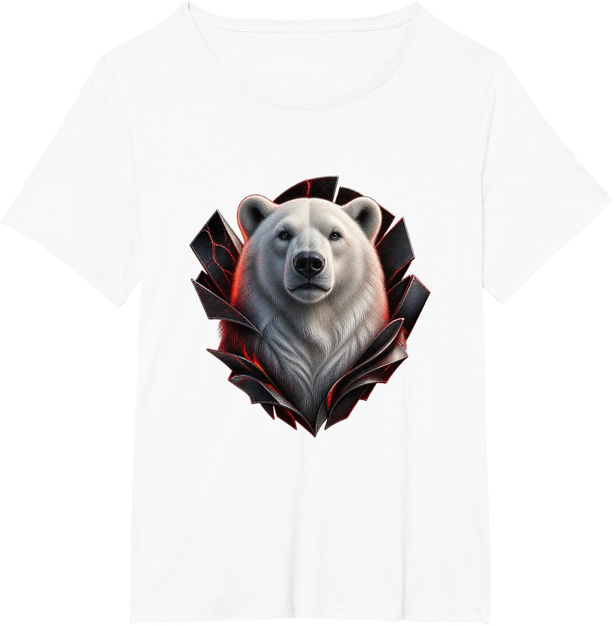 Polar Bear with Cracked Black Lacquer Fan Arctic Art T-Shirt - White