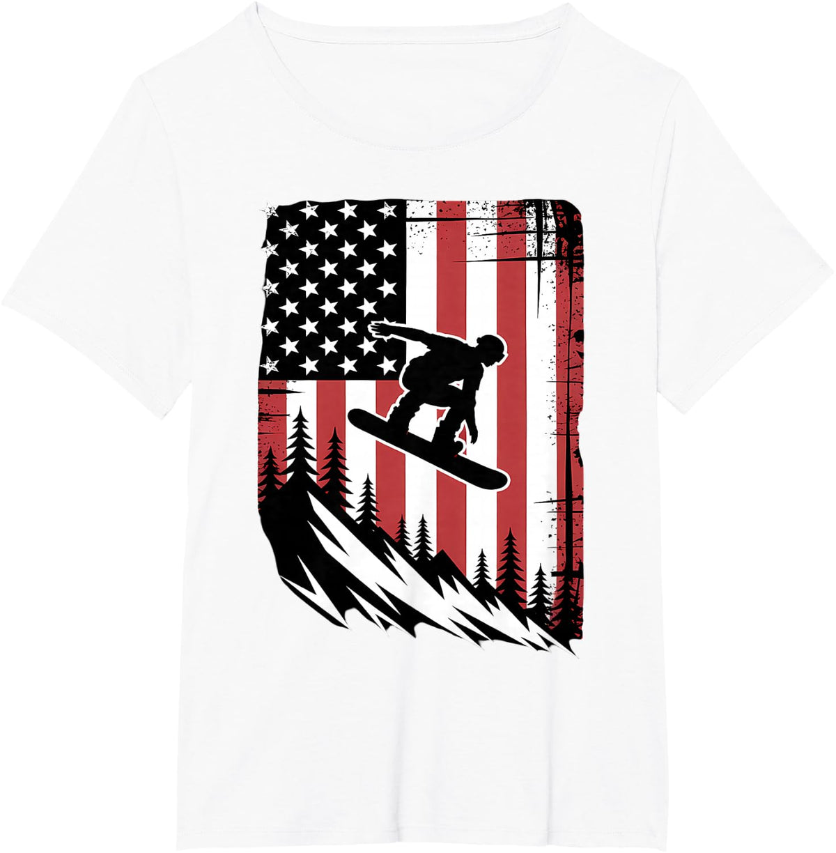 Snowboard USA Flag Snowboarder American Snowboarding T-Shirt - White