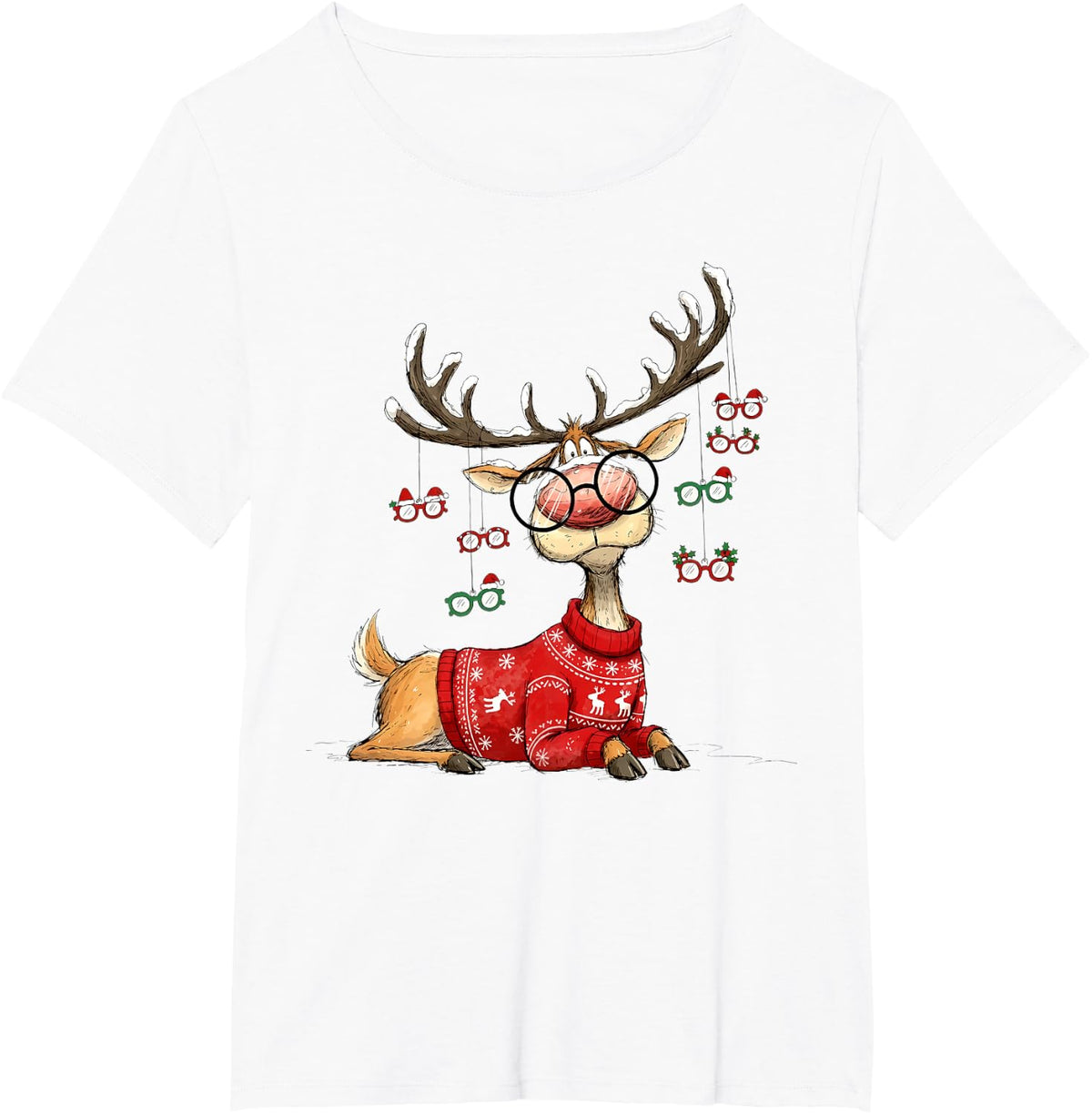 Deer with Glasses Reindeer Optician Optometry Eye Christmas T-Shirt - White
