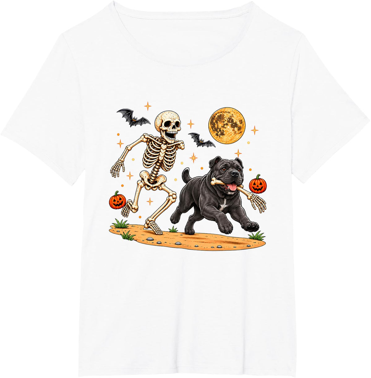 Funny Skeleton Chasing Cane Corso Halloween Dog Mom Pet T-Shirt - White