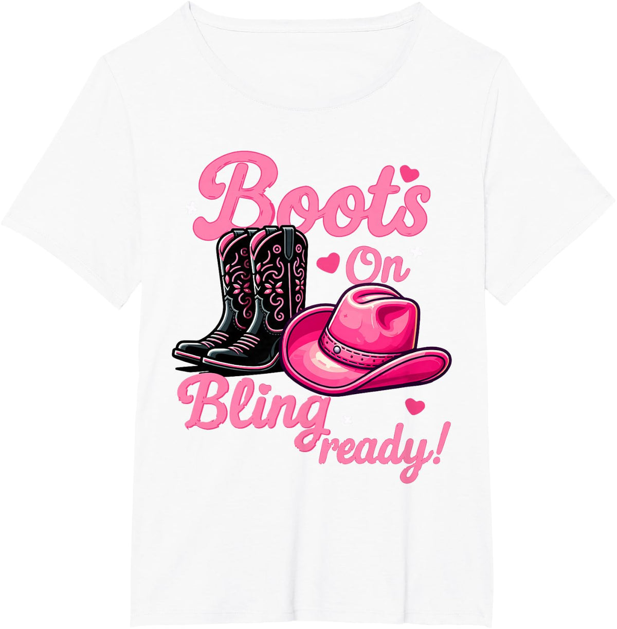Boots On Bling Ready Cowgirl Western Country Womens Cowboy T-Shirt - White