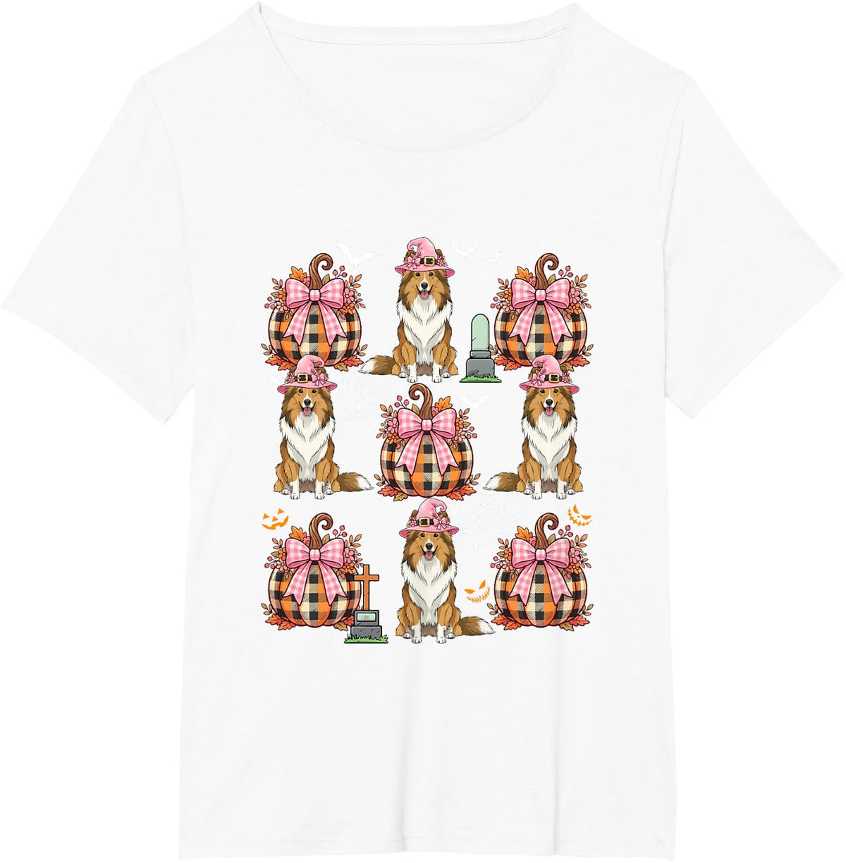Shetland Sheepdog As Witch Pumpkin Collection Halloween T-Shirt - White