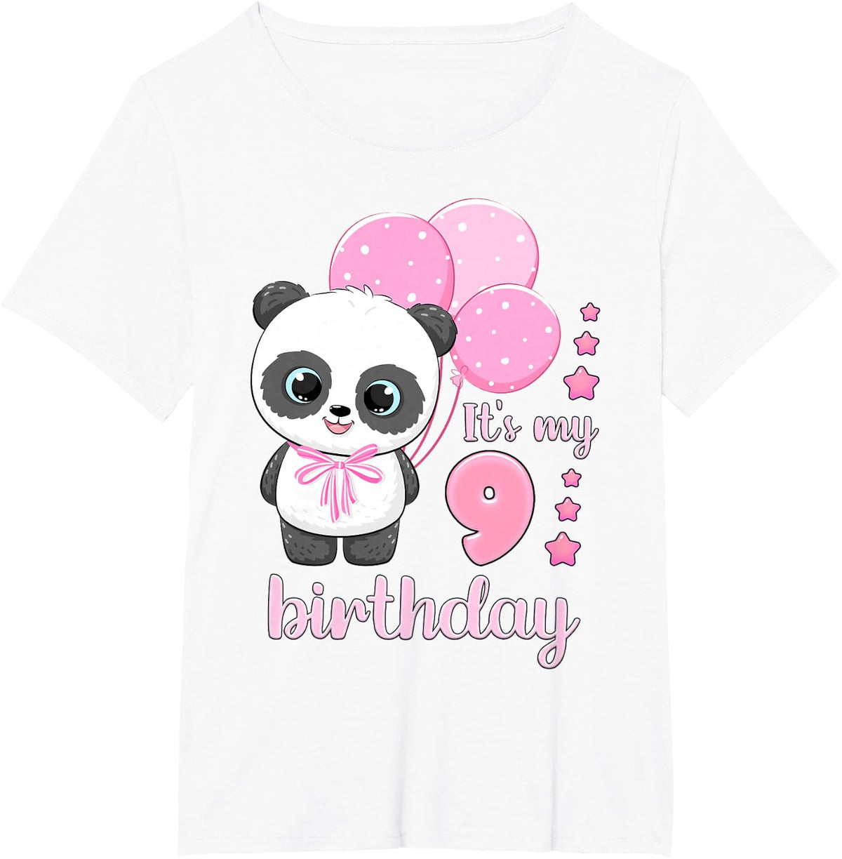 Birthday Girl 9 Panda Pink Balloons T-Shirt - White
