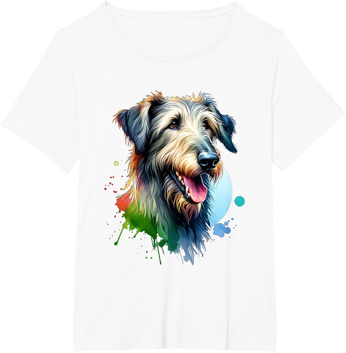 Irish Wolfhound Dog Watercolor Artwork T-Shirt - White