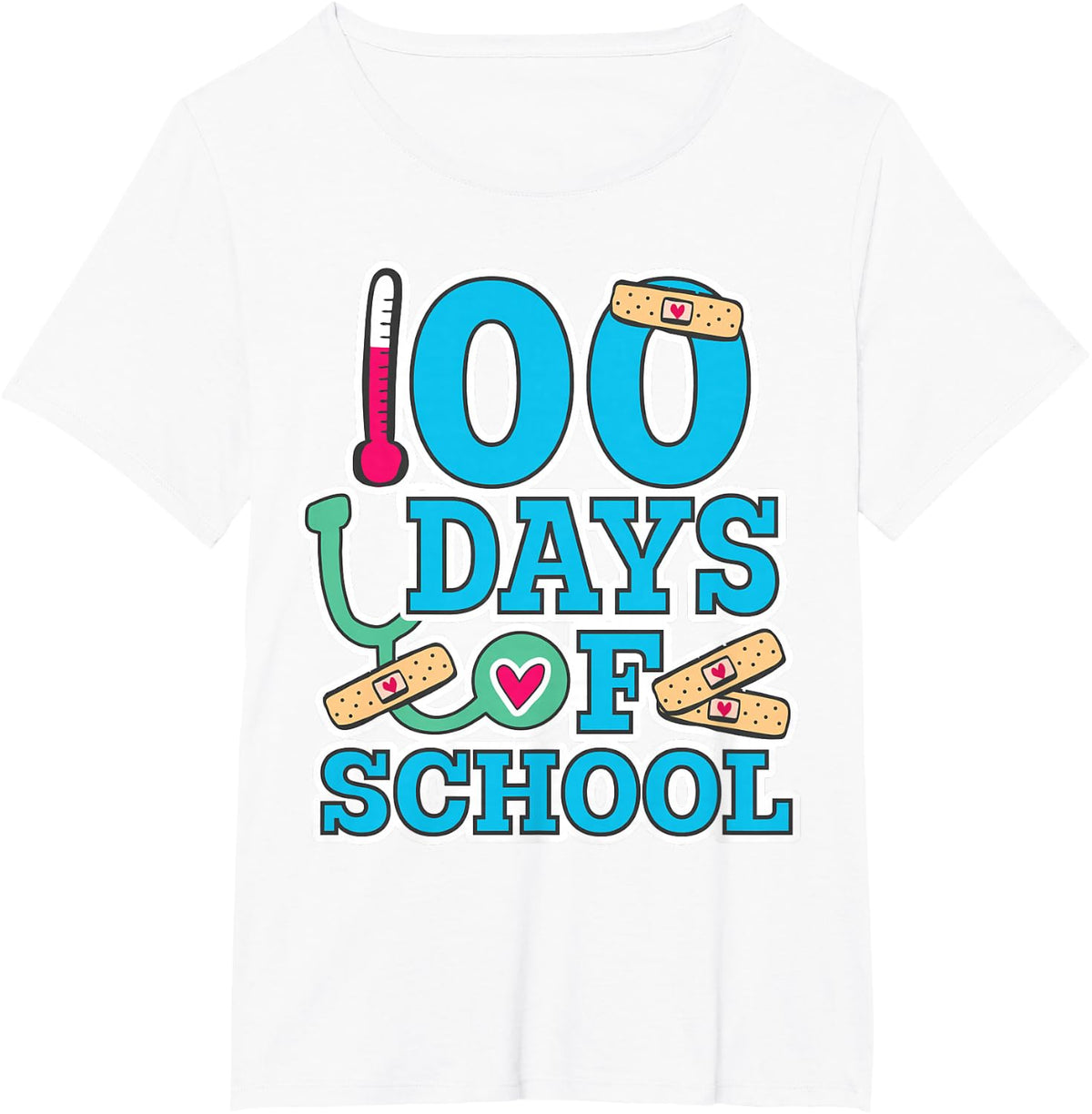 School Nurse 100 Days of School T-Shirt Tee for Elementary Nurses - White