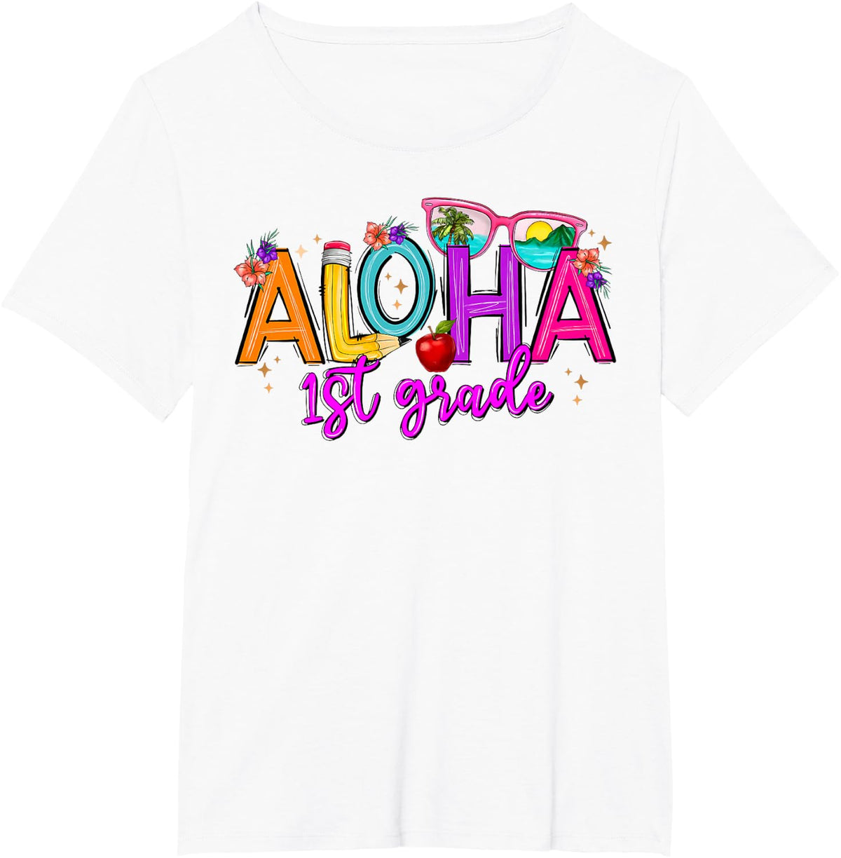 Aloha 1st Grade Summer Vacation Beach Teacher School Student T-Shirt - White