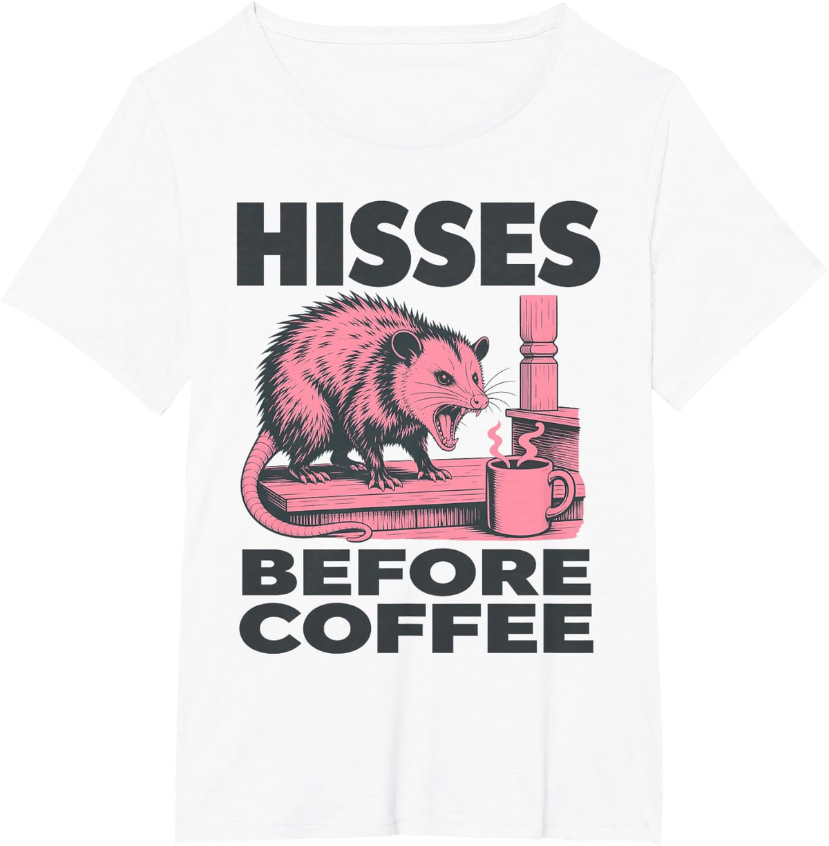 Hisses Before Coffee Opossum T-Shirt - White
