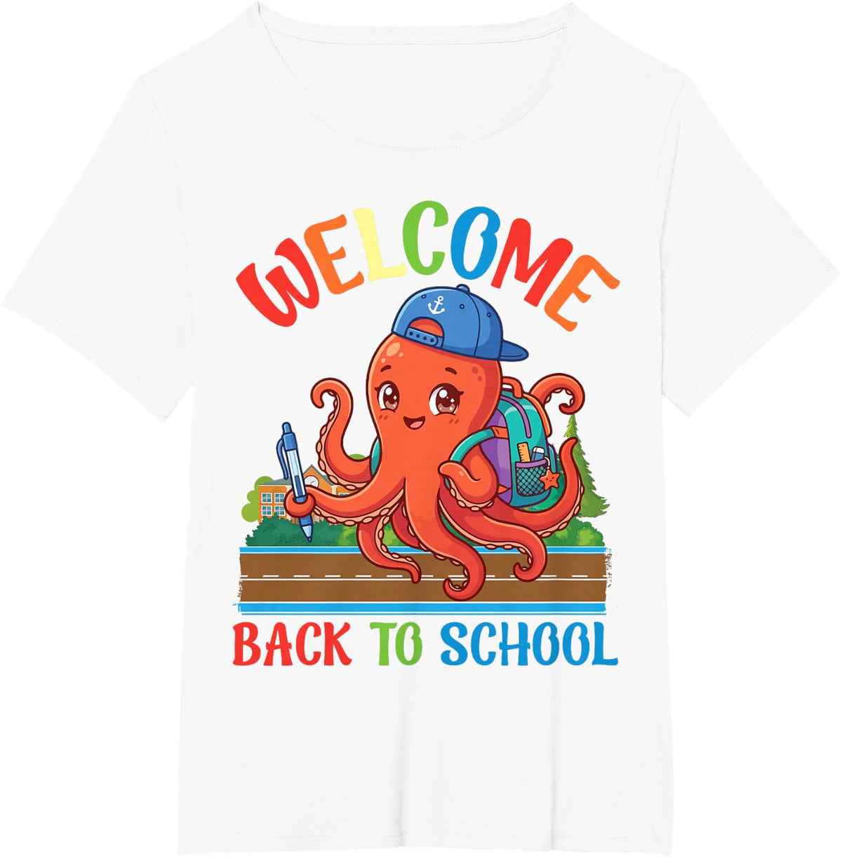 Welcome Back to School Cute Octopus Student Boys Girls Kids T-Shirt - White
