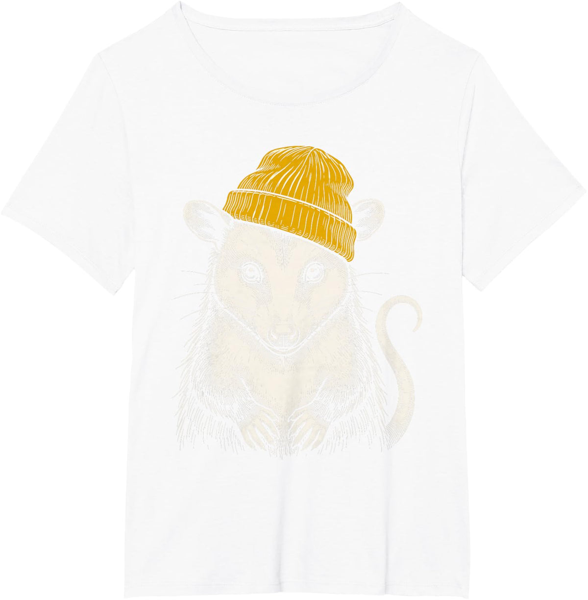 Opossum in Yellow Beanie Vintage Funny Possum Lover T-Shirt - White