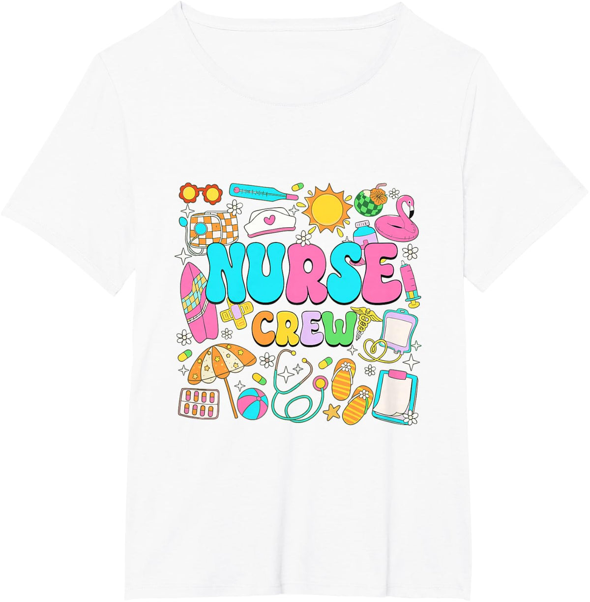 Retro Nurse Summer Vacation Nurse Crew T-Shirt - White