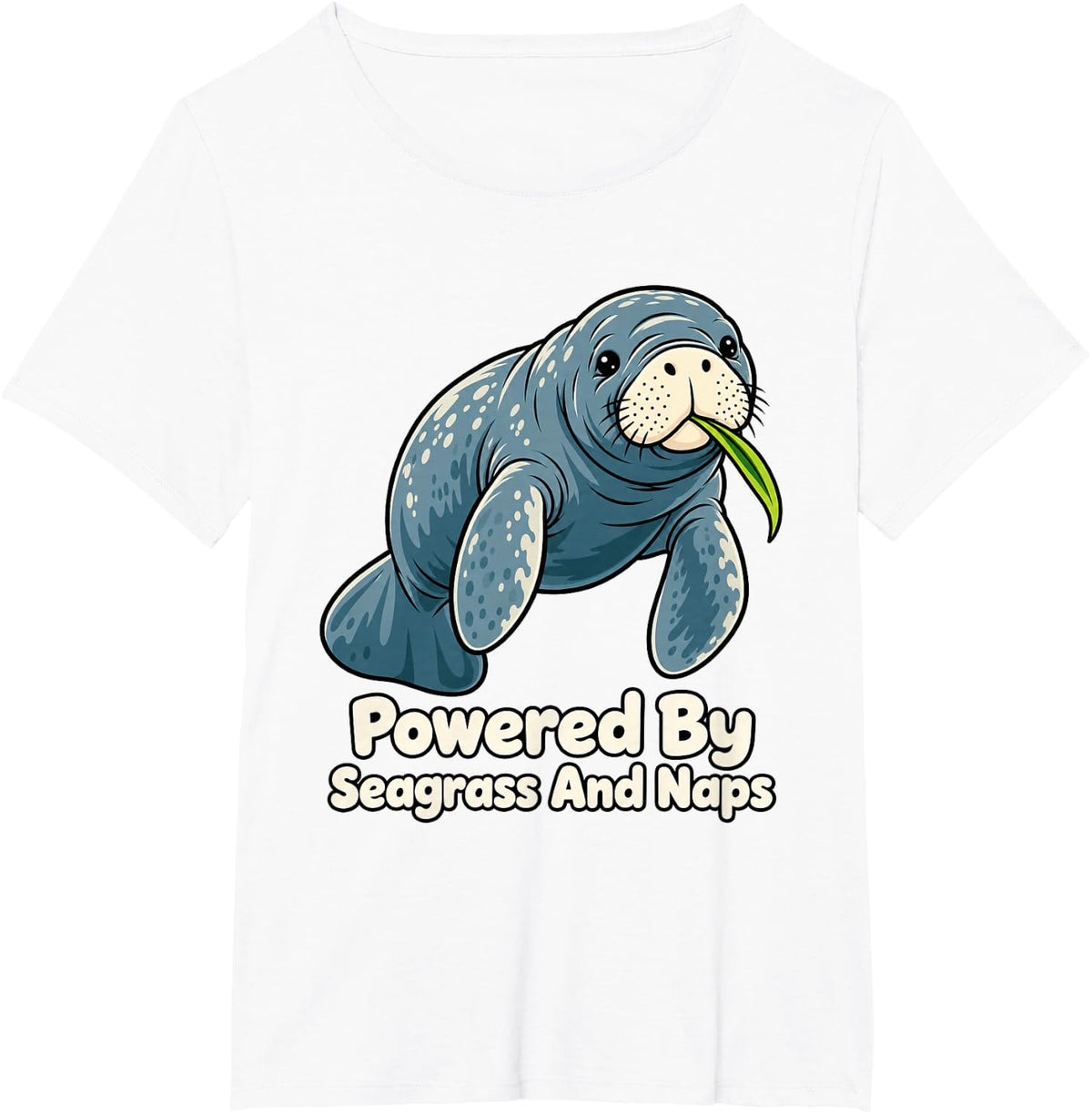 Manatee Powered By Seagrass and Naps Women Funny Florida T-Shirt - White