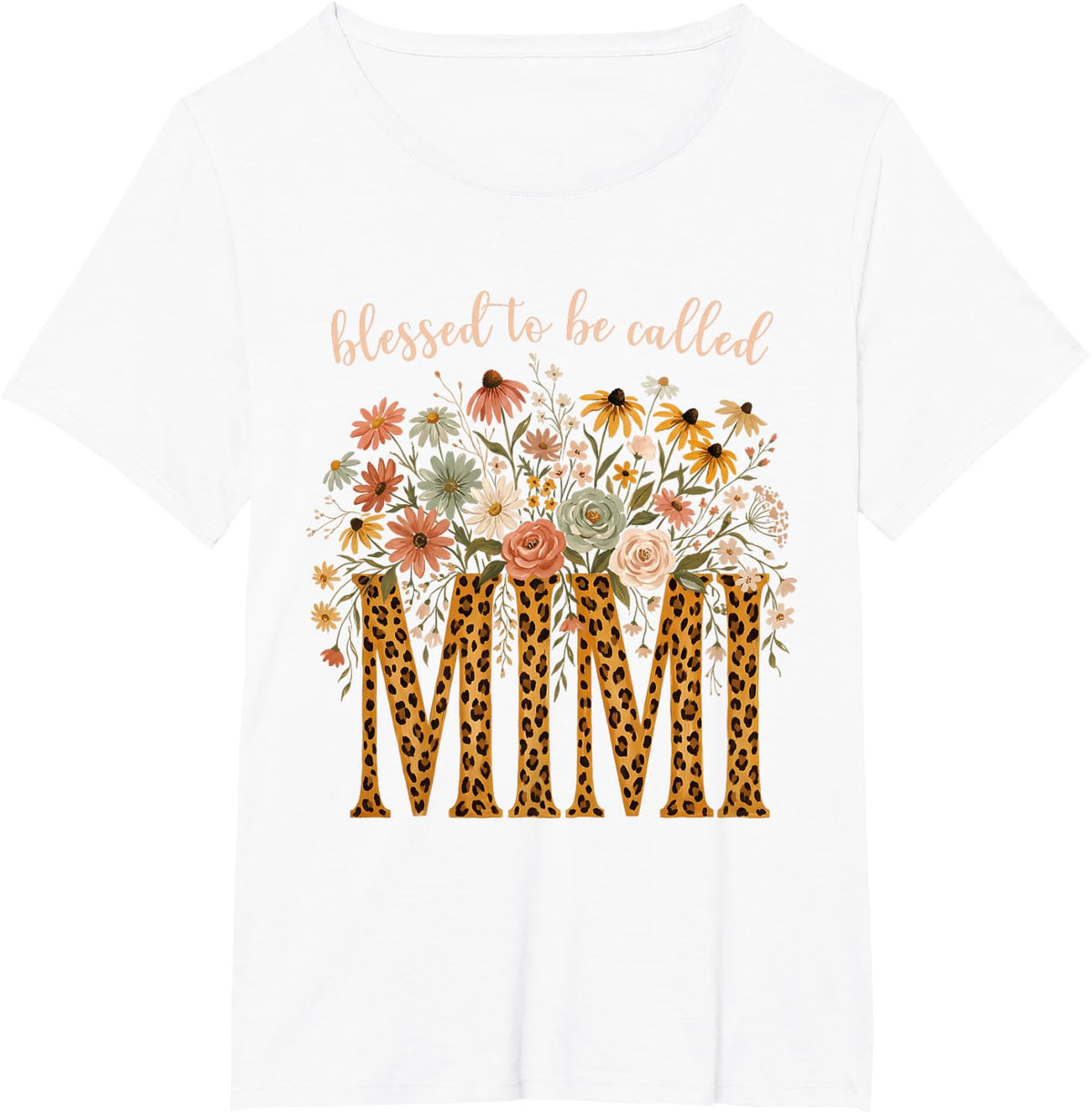 Blessed to Be Called Mimi Floral Leopard Mother's Day Cheeta T-Shirt - White