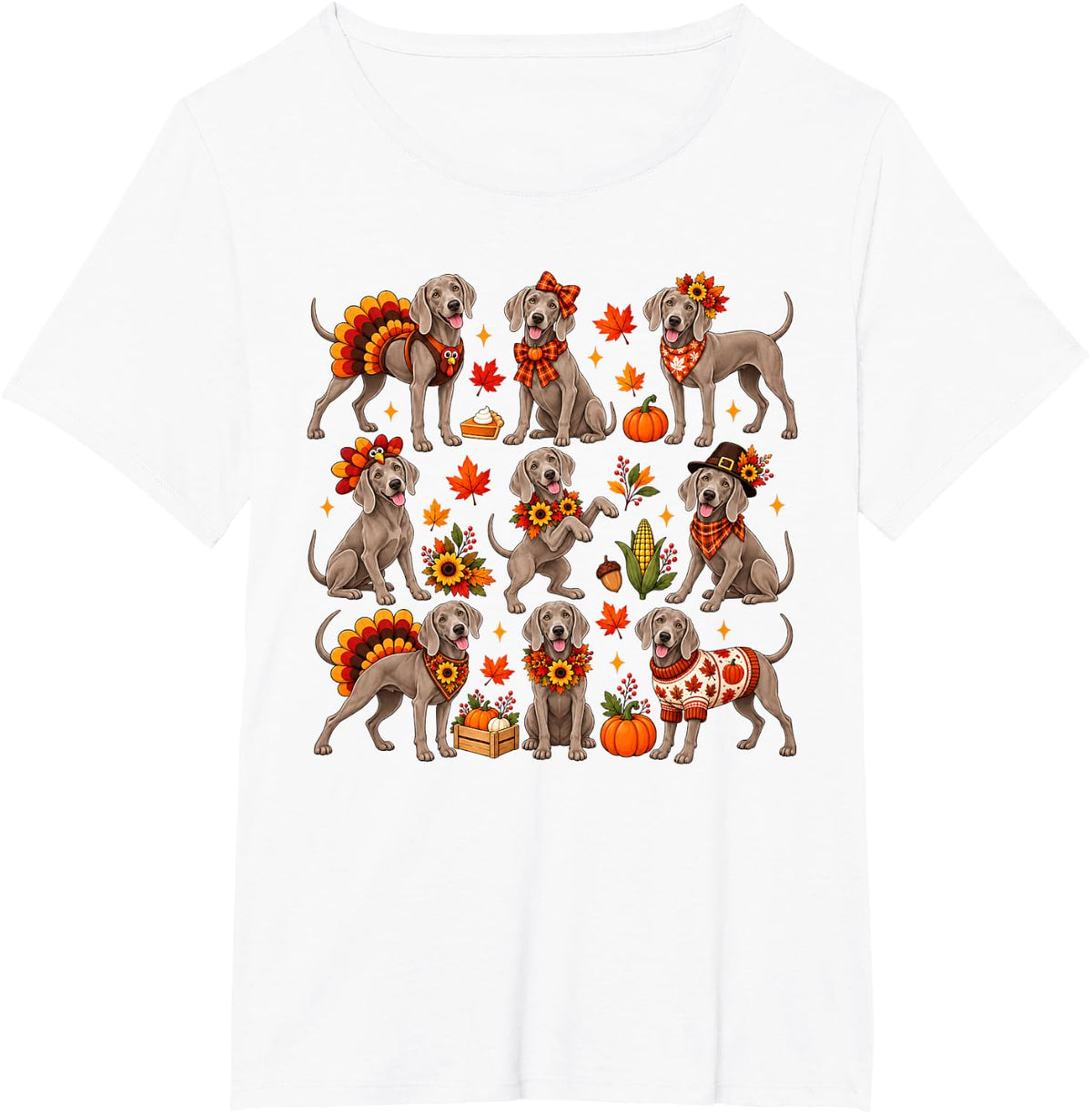 Cute Weimaraner Dog Turkey Thanksgiving Fall Autumn Costume T-Shirt - White