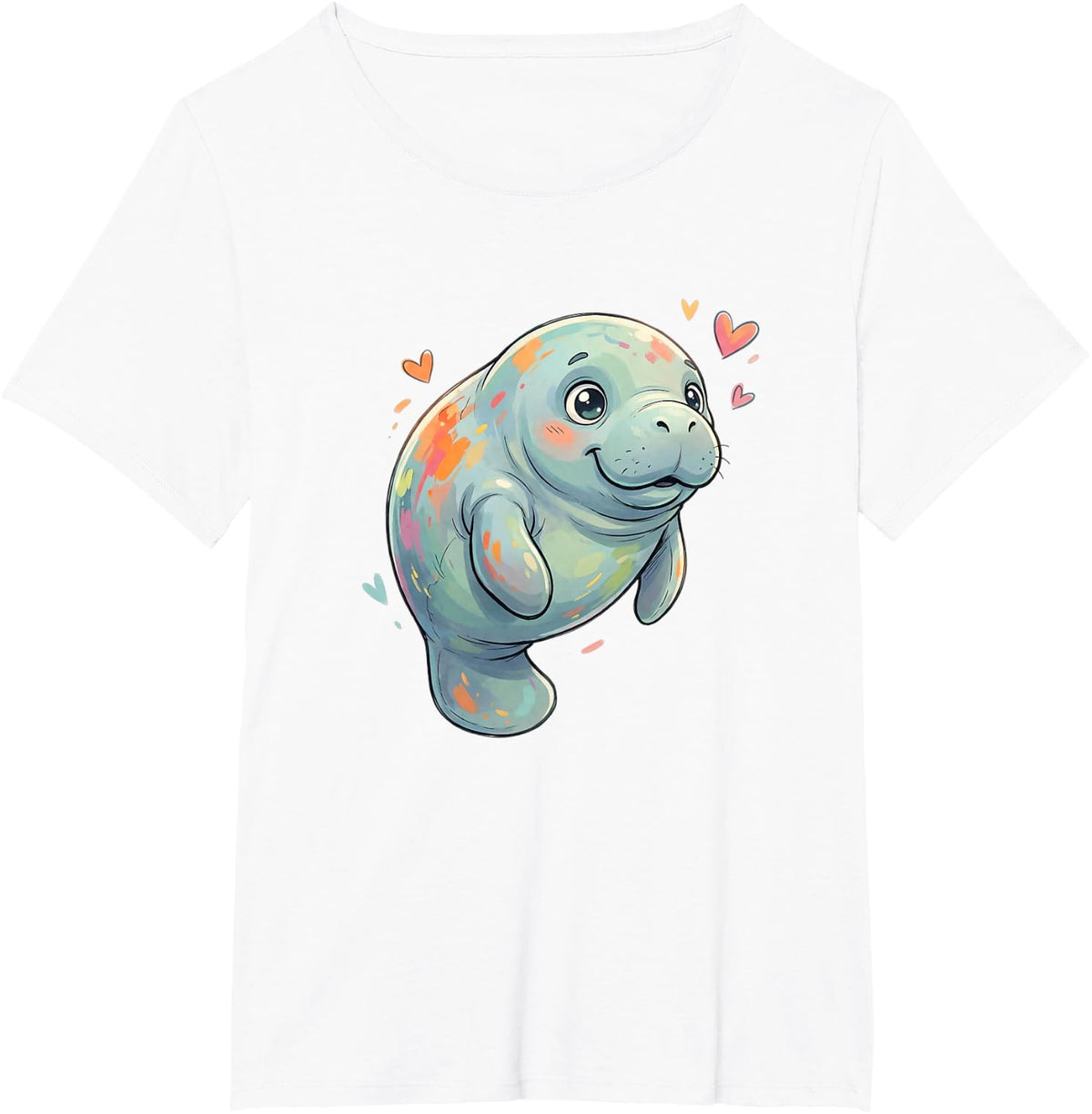 Adorable Colorful Manatee with Hearts Lovers T-Shirt - White