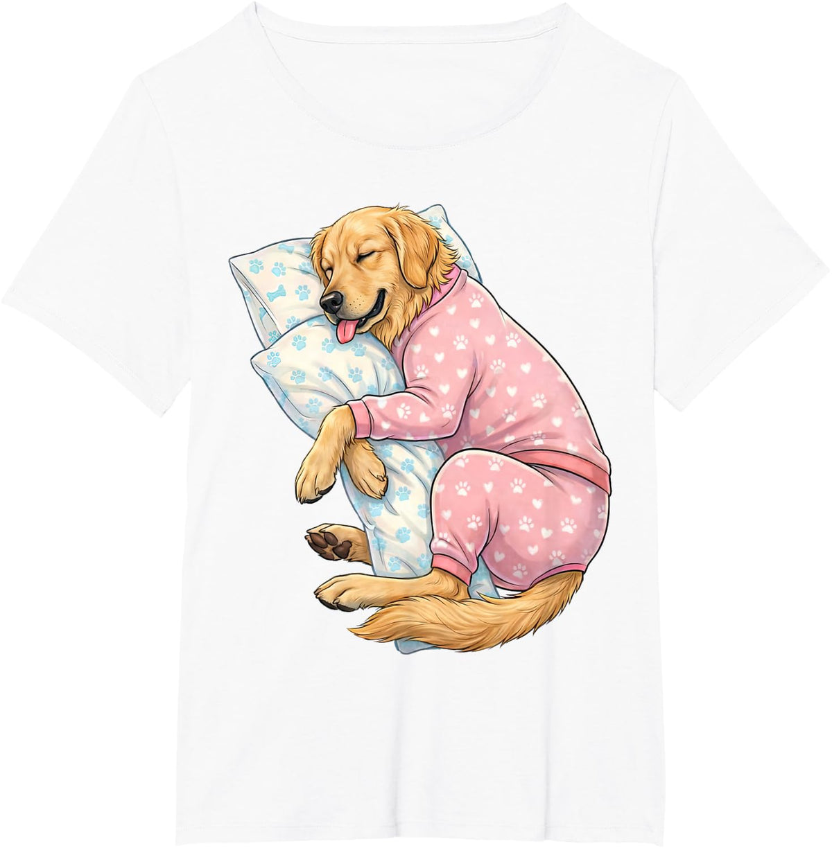 Cute Golden Retriever Dog Sleeping in Pajamas Bedtime Art T-Shirt - White