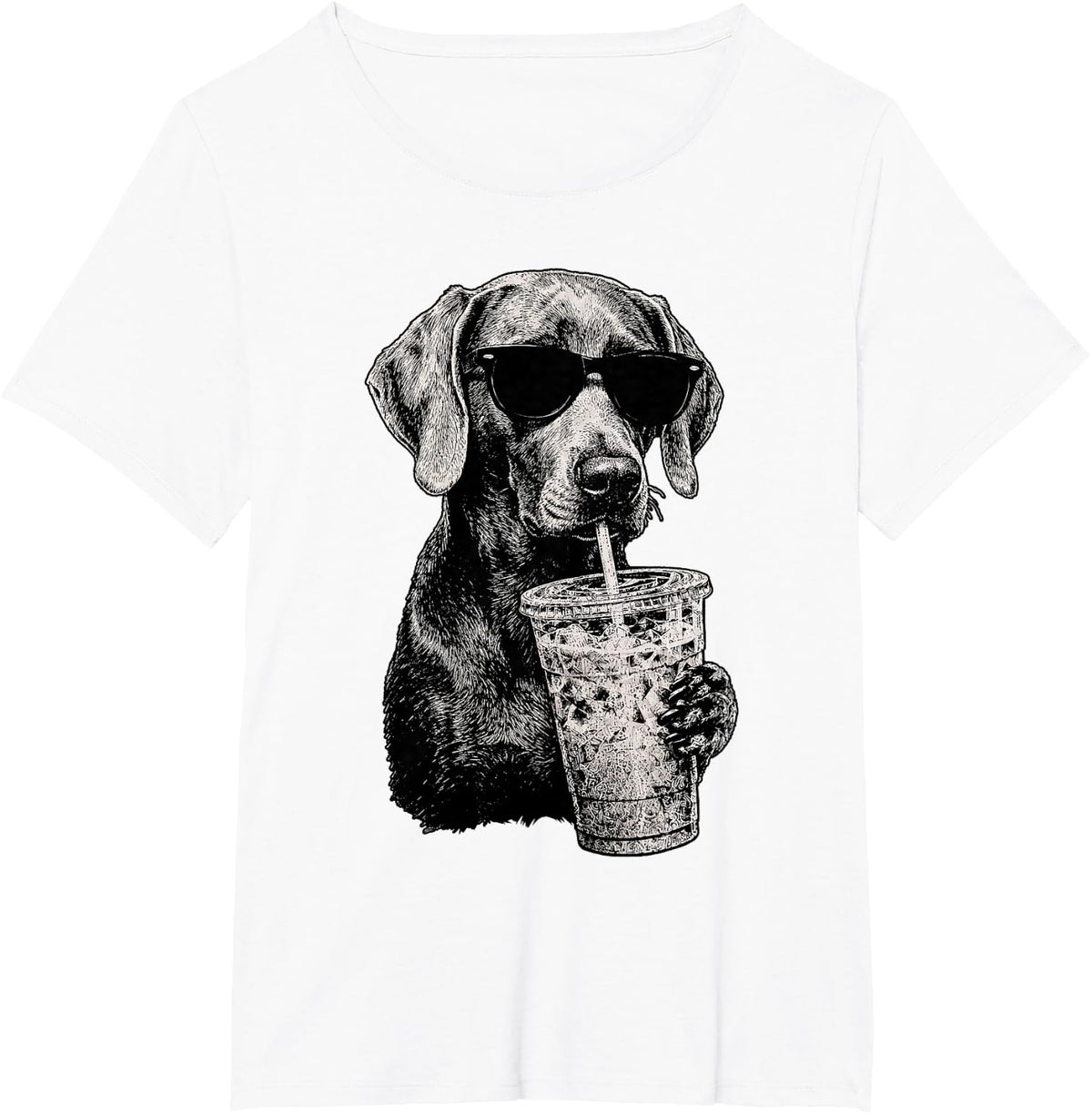 Funny Weimaraner Drinking Iced Coffee Humor T-Shirt - White
