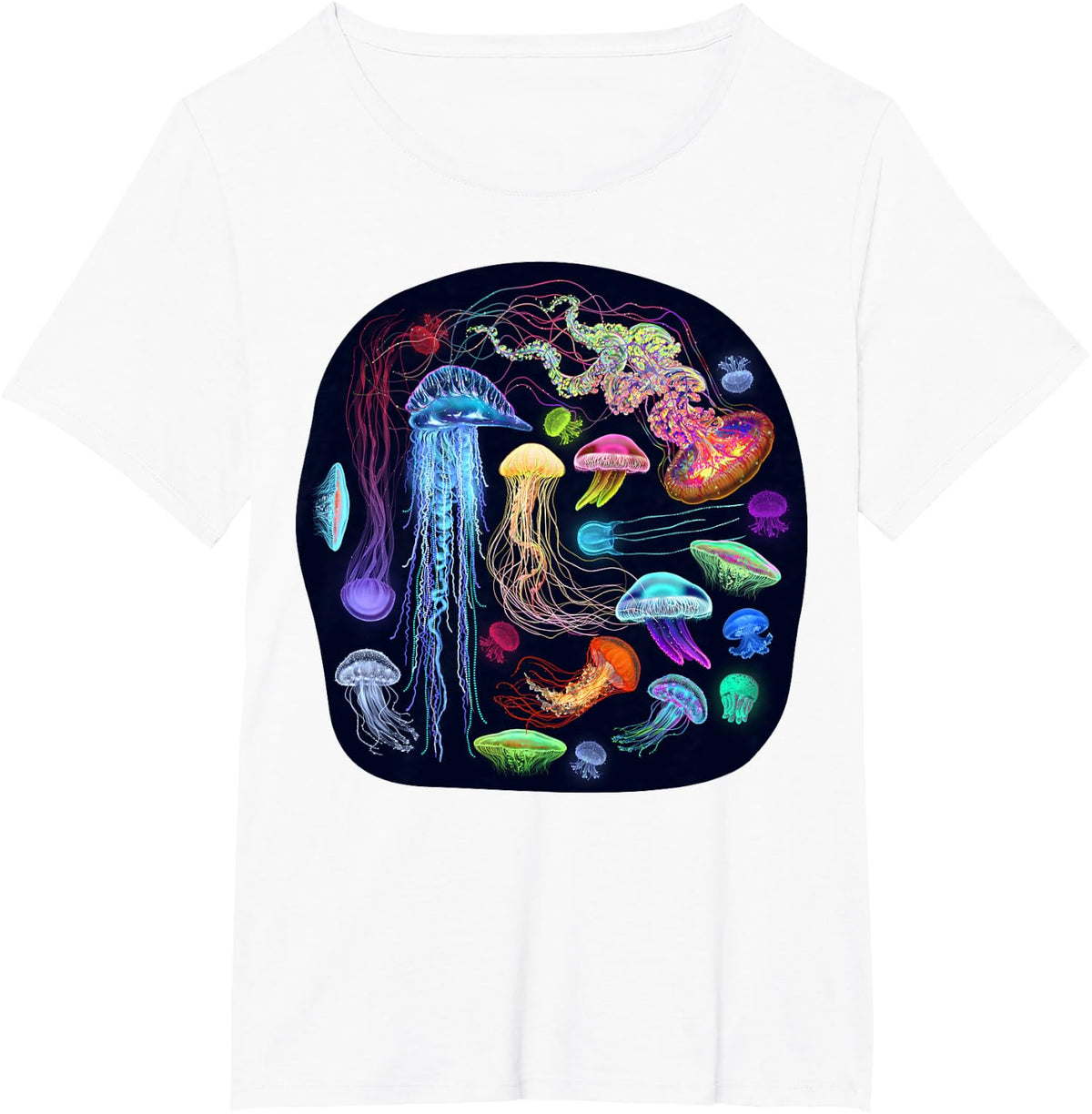 Dzydaria Bioluminescent glowing jellyfish, sea creatures, version II T-Shirt, Small - White