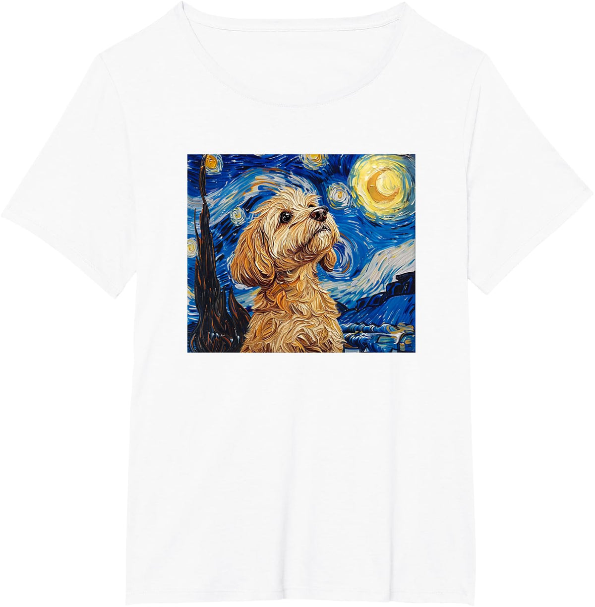 Cute Illustration Painting Starry Night Cockapoo Lover T-Shirt - White