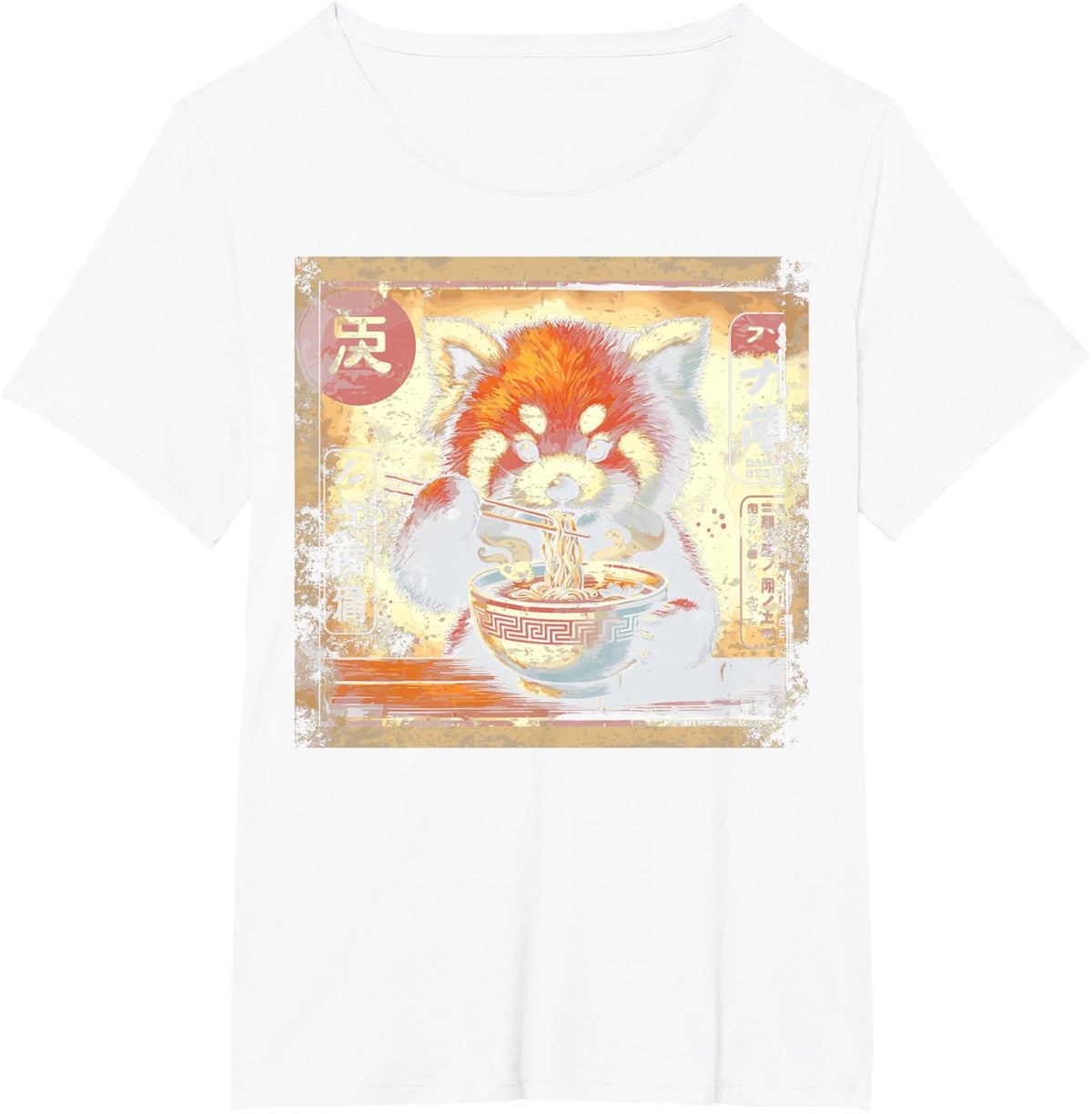 Funny Kawaii Red Panda Ramen Anime Retro Japanese T-Shirt - White