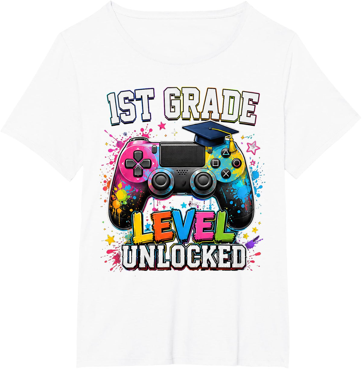 1st Grade Level Unlocked Gamer Boys First Day Back to School T-Shirt - White