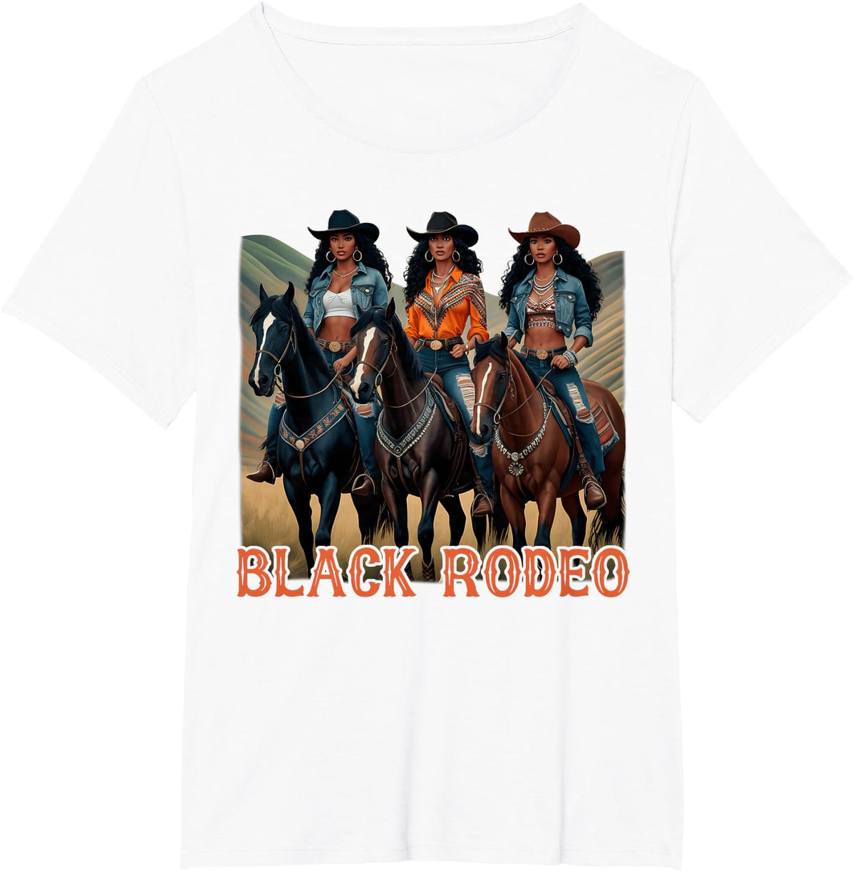 Black Rodeo Cowgirl Country Western Rodeo Melanin Texas T-Shirt - White