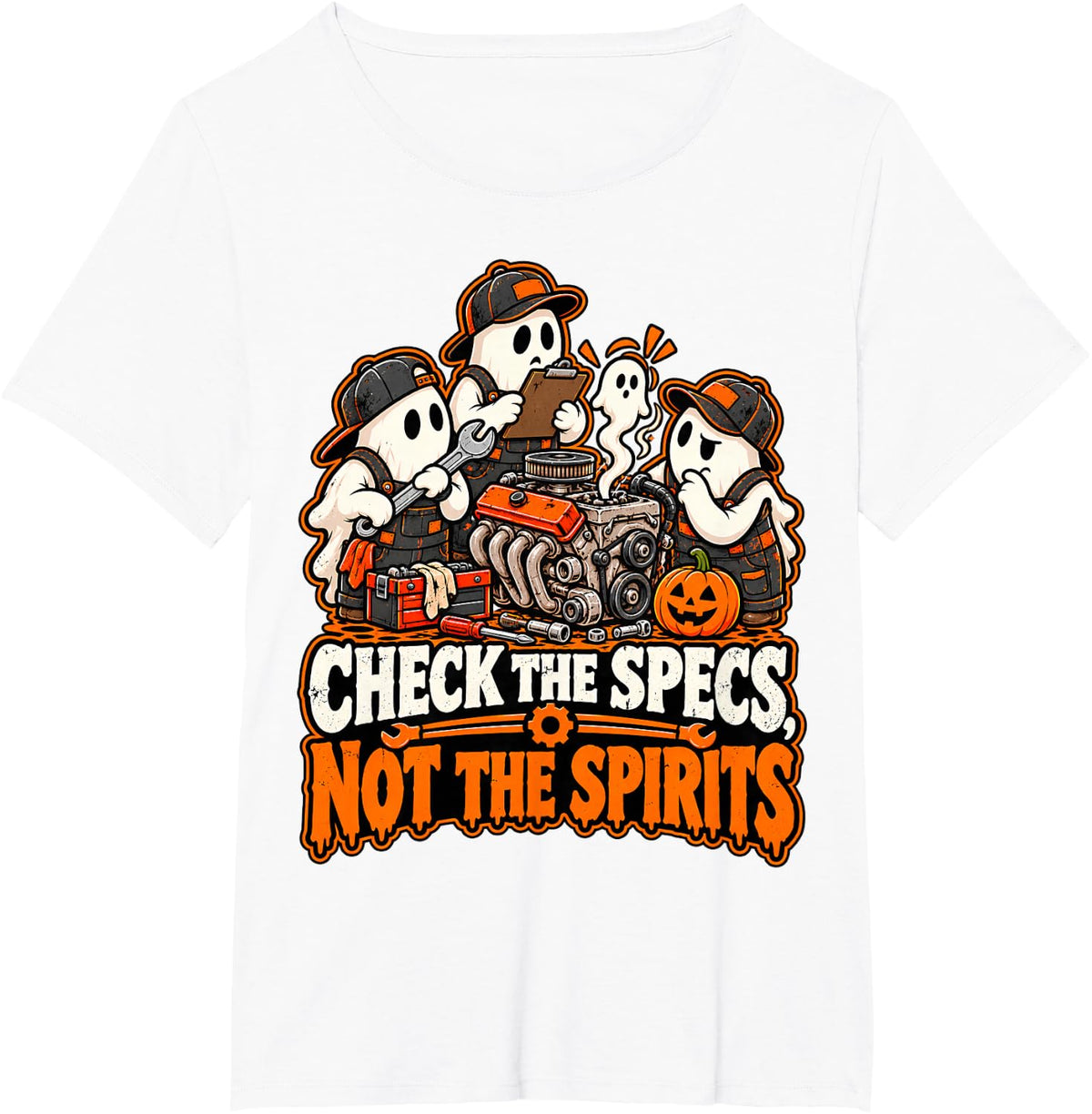 Fall-O-WEEN Check The Specs Not The Spirits Mechanic T-Shirt - White