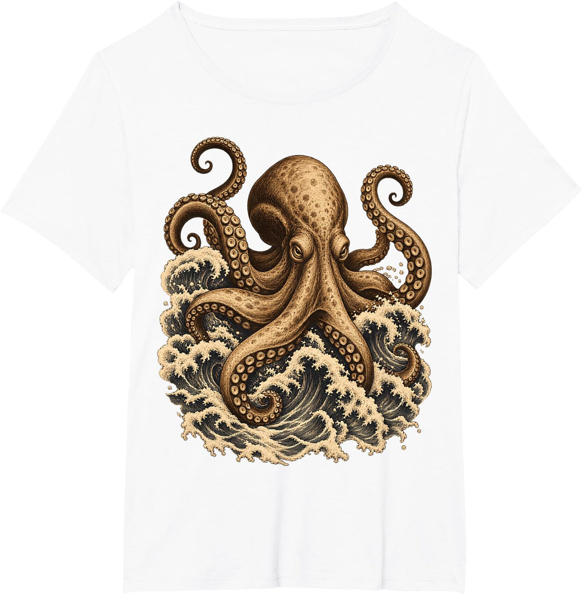 Vintage Octopus in Waves T-Shirt - White